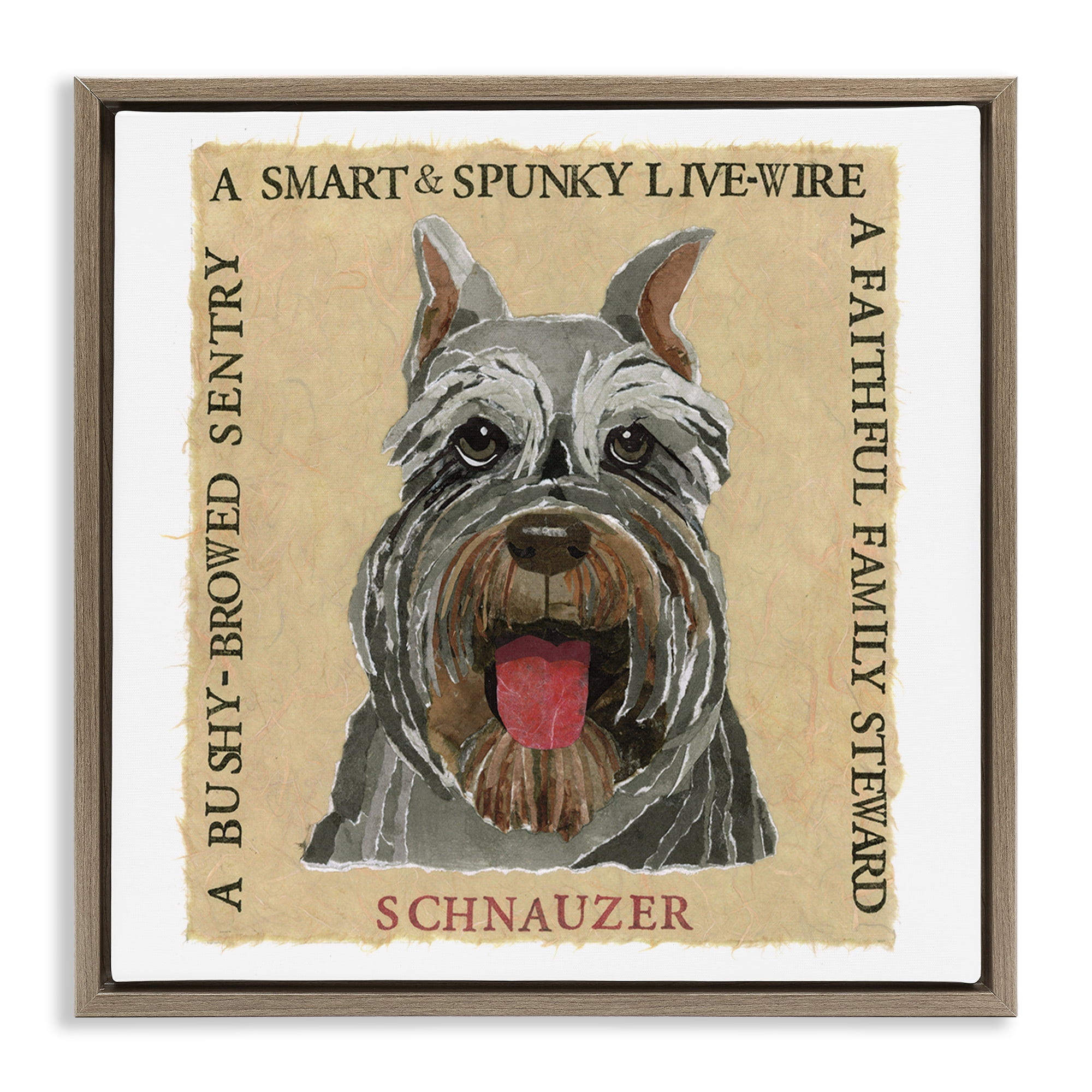 Stupell Industries Fun Schnauzer Pet Phrases Animals Painting Brown Floater Framed Canvas Art Print Wall Art, 25 x 25