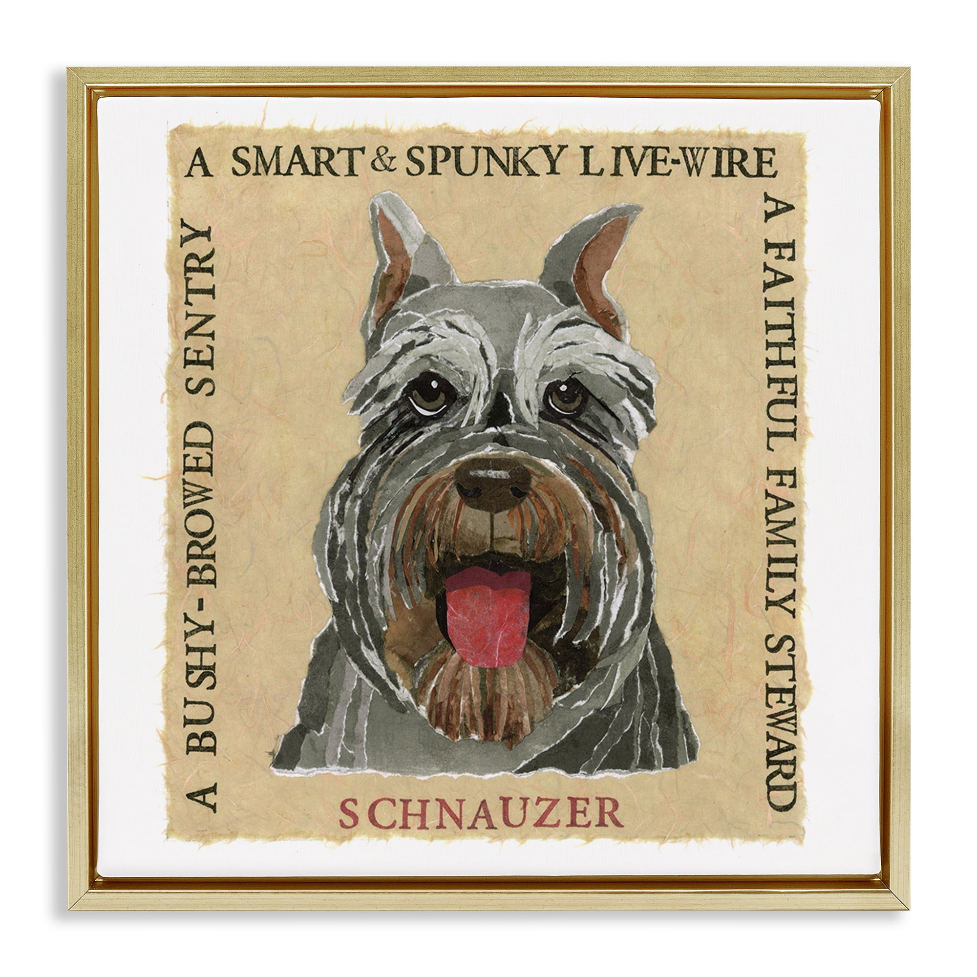 Stupell Industries Fun Schnauzer Pet Phrases Animals Painting Gold Floater Framed Canvas Art Print Wall Art, 25 x 25