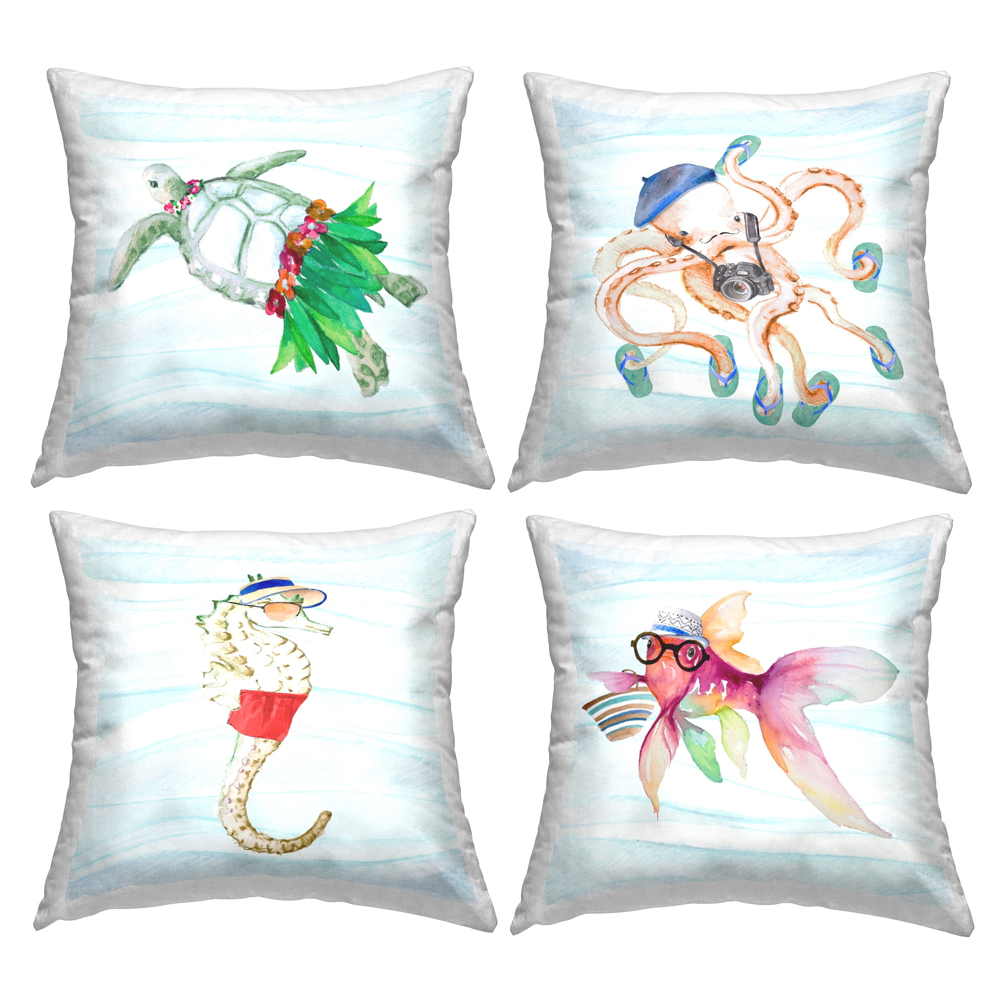 Stupell Industries Fun Sea Life Dressed Animals Printed Throw Pillow Design by Lanie Loreth (Set of 4)