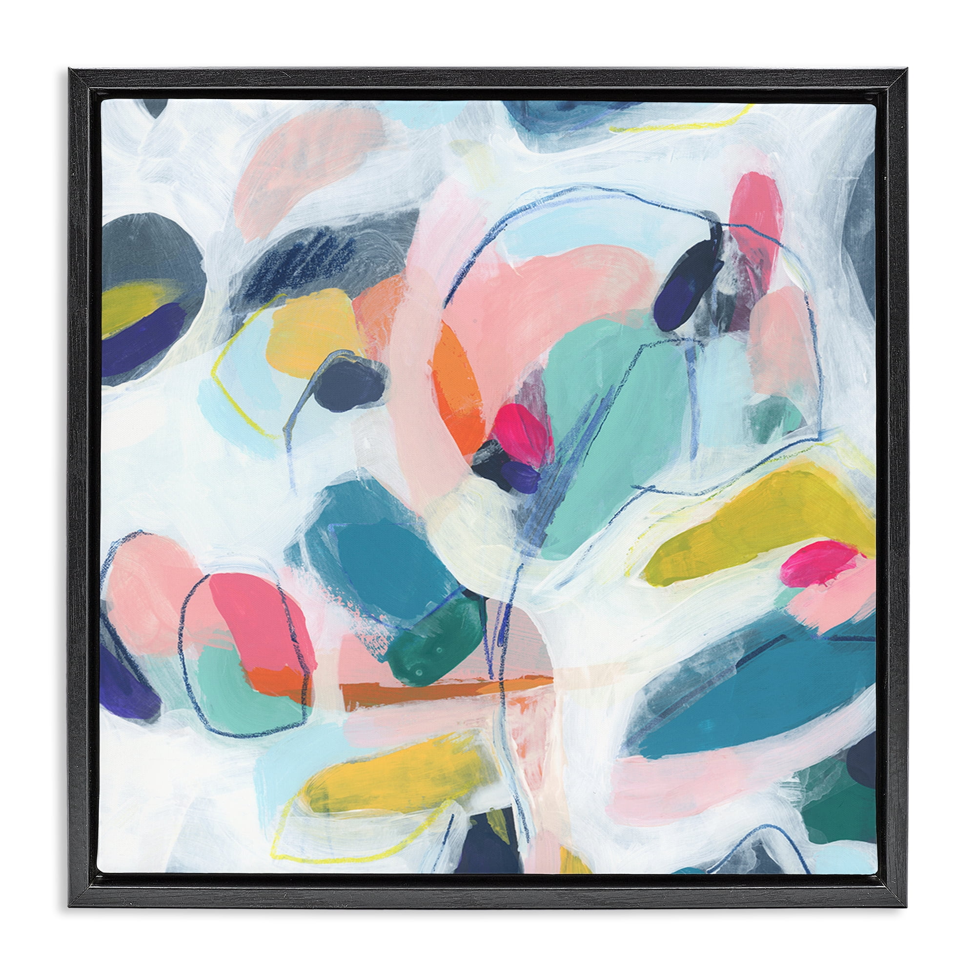 Stupell Industries Fun Shapes Impression Abstract Painting Black Floater Framed Canvas Art Print Wall Art, 18 x 18