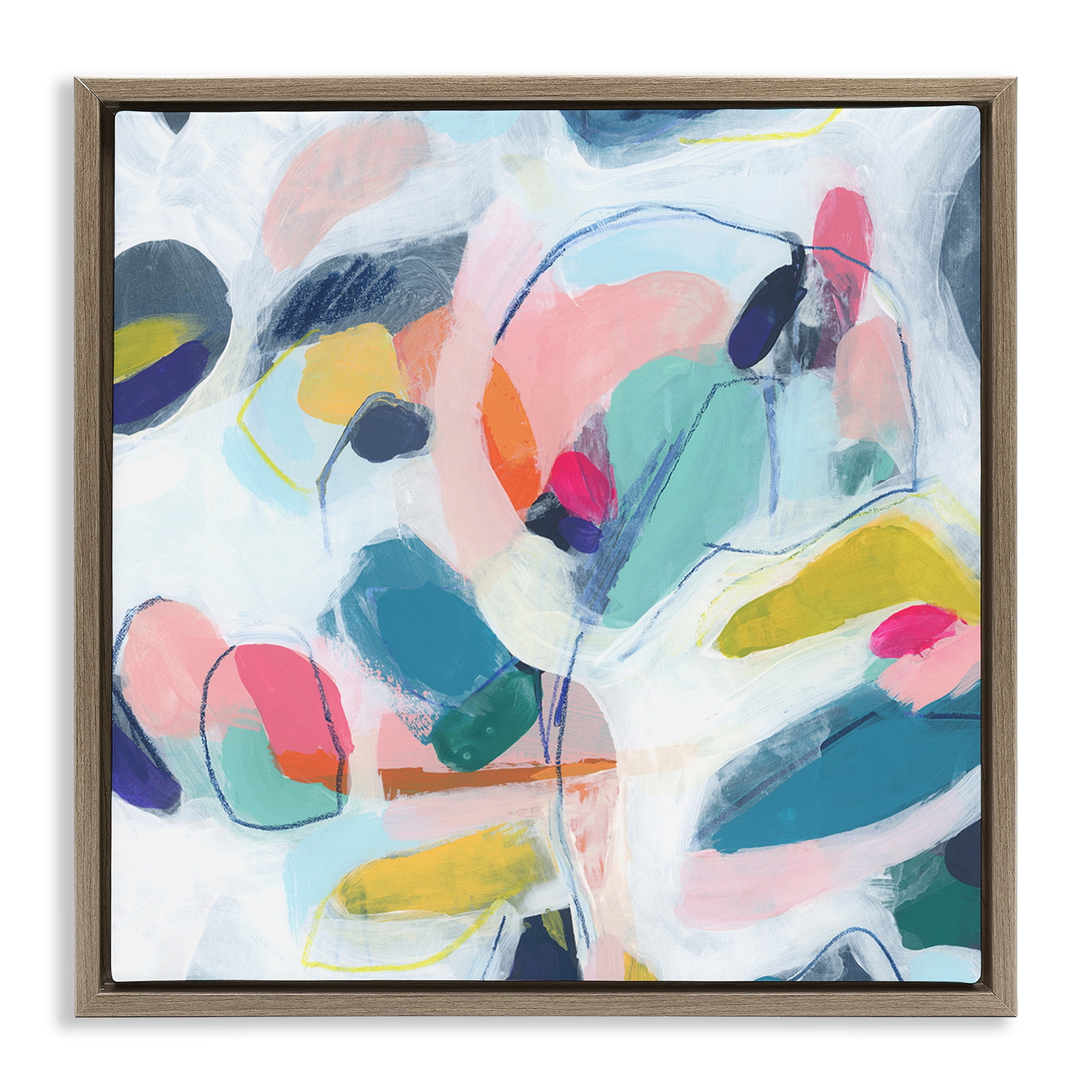 Stupell Industries Fun Shapes Impression Abstract Painting Brown Floater Framed Canvas Art Print Wall Art, 25 x 25