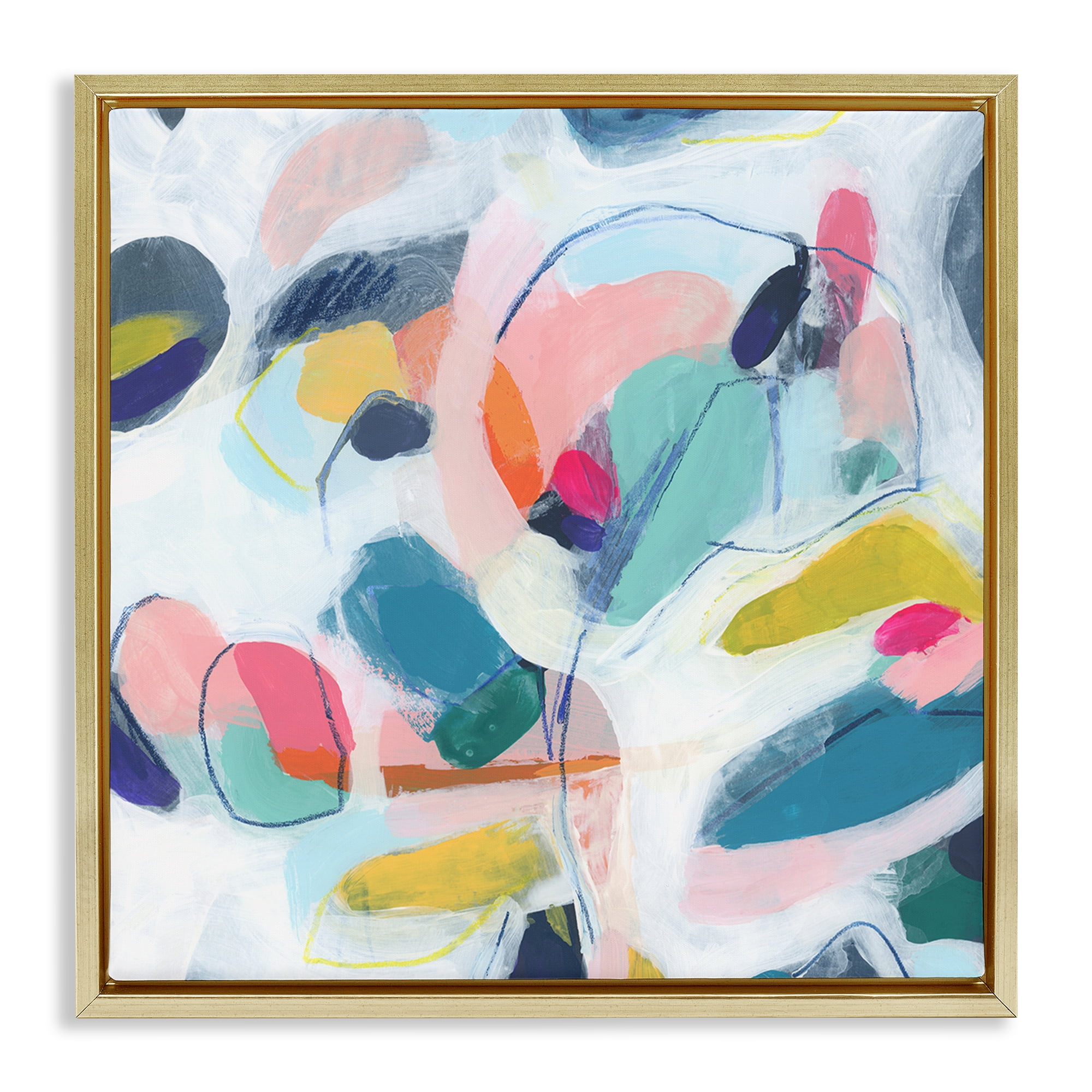 Stupell Industries Fun Shapes Impression Abstract Painting Gold Floater Framed Canvas Art Print Wall Art, 25 x 25