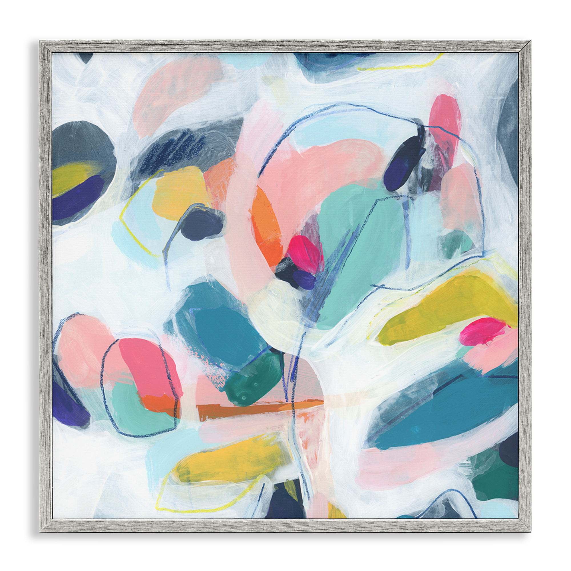 Stupell Industries Fun Shapes Impression Abstract Painting Gray Framed Art Print Wall Art, 17 x 17