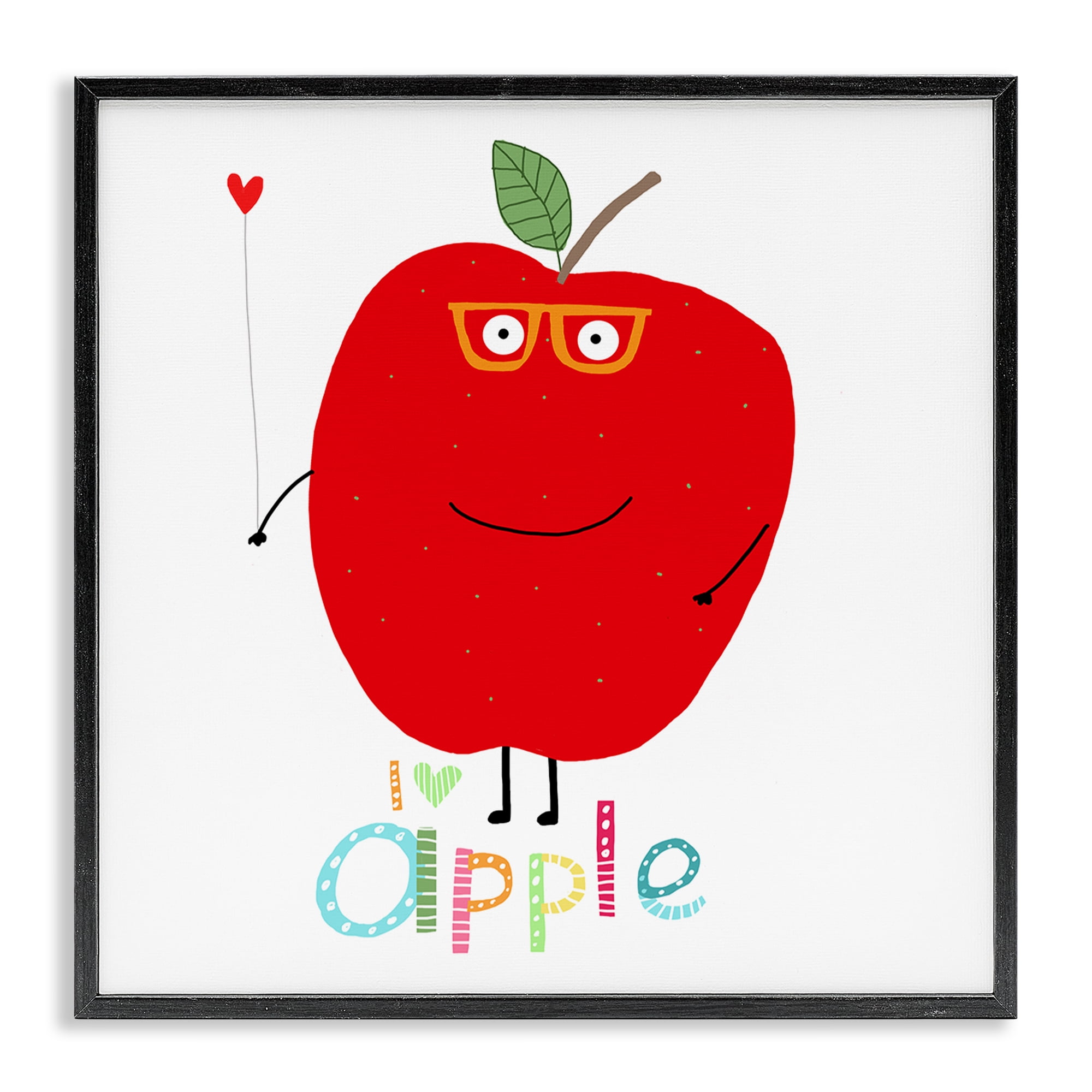 Stupell Industries Fun Smiling Apple Food & Beverage Painting Black Framed Art Print Wall Art, 12 x 12