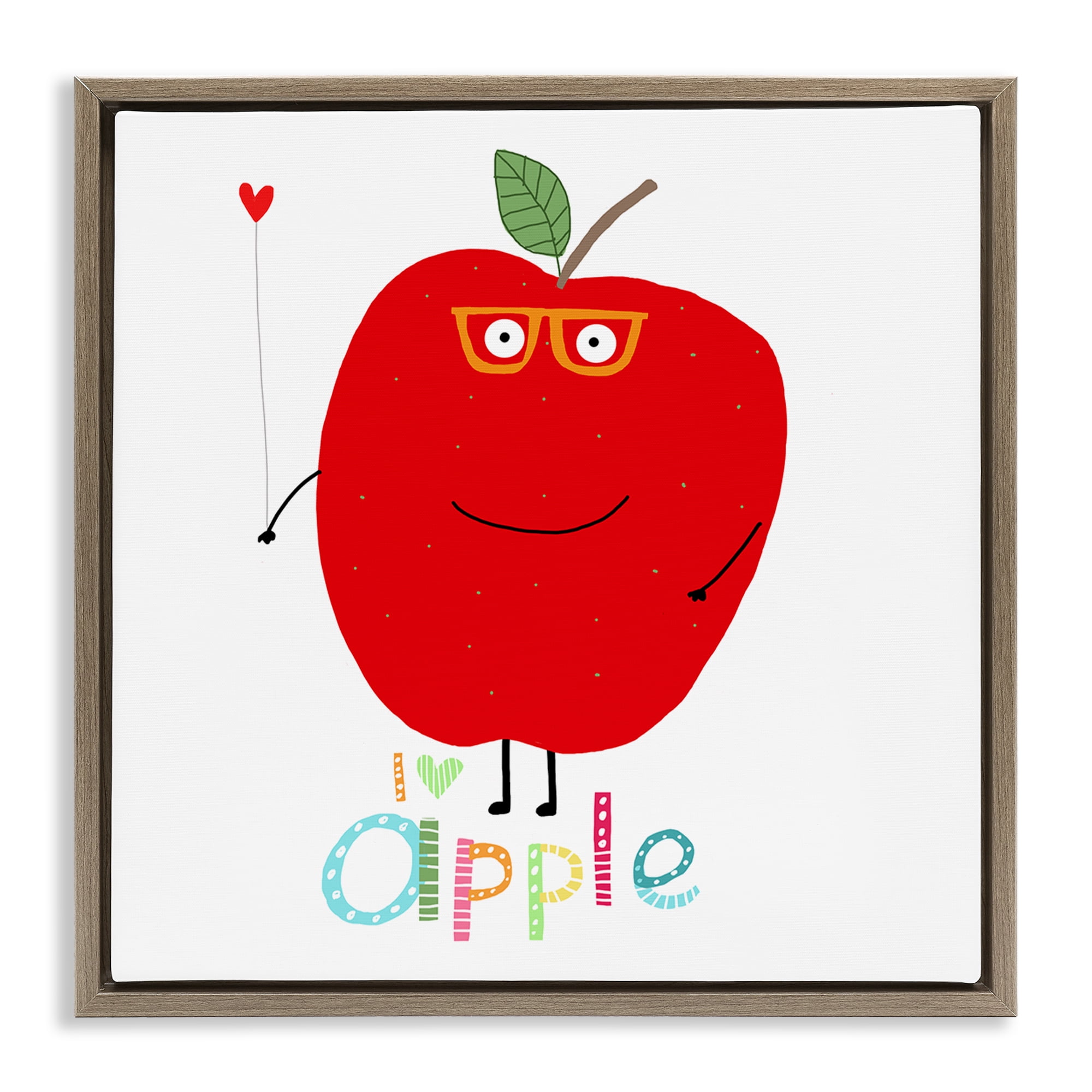 Stupell Industries Fun Smiling Apple Food & Beverage Painting Brown Floater Framed Canvas Art Print Wall Art, 25 x 25
