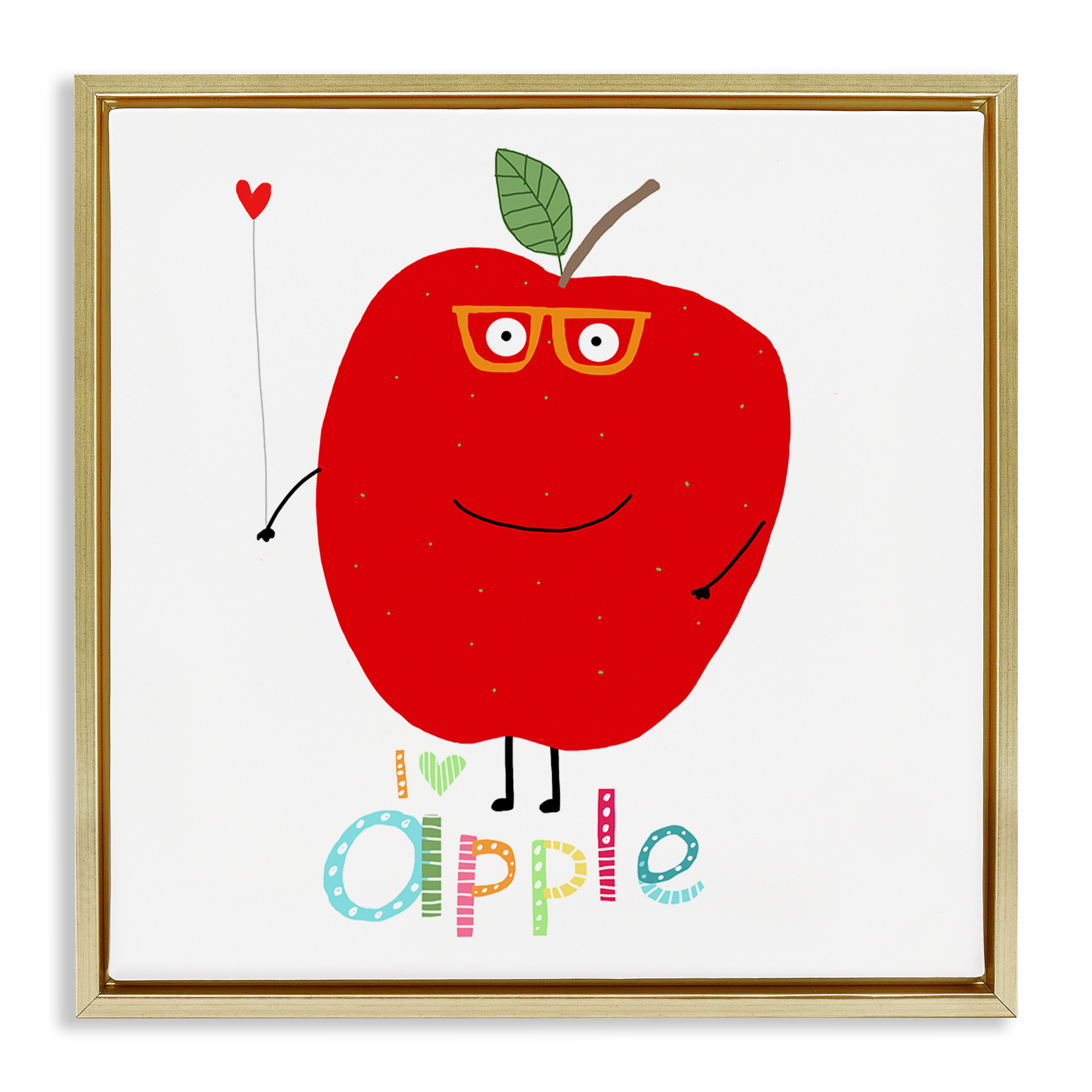 Stupell Industries Fun Smiling Apple Food & Beverage Painting Gold Floater Framed Canvas Art Print Wall Art, 18 x 18