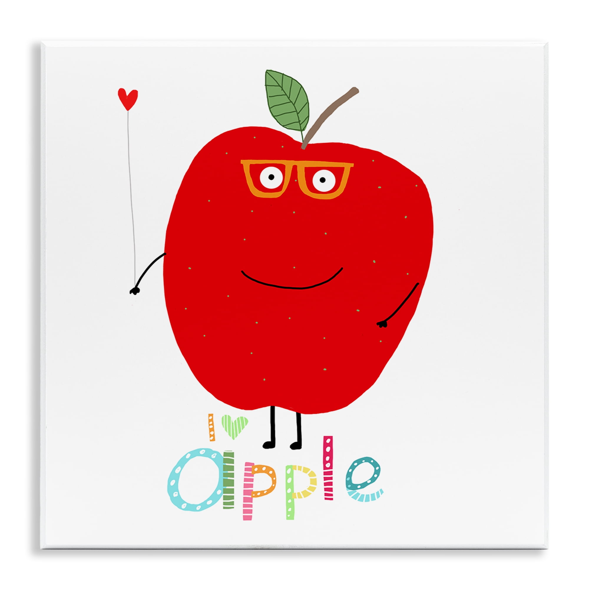 Stupell Industries Fun Smiling Apple Food & Beverage Painting Unframed Art Print Wall Art, 12 x 12