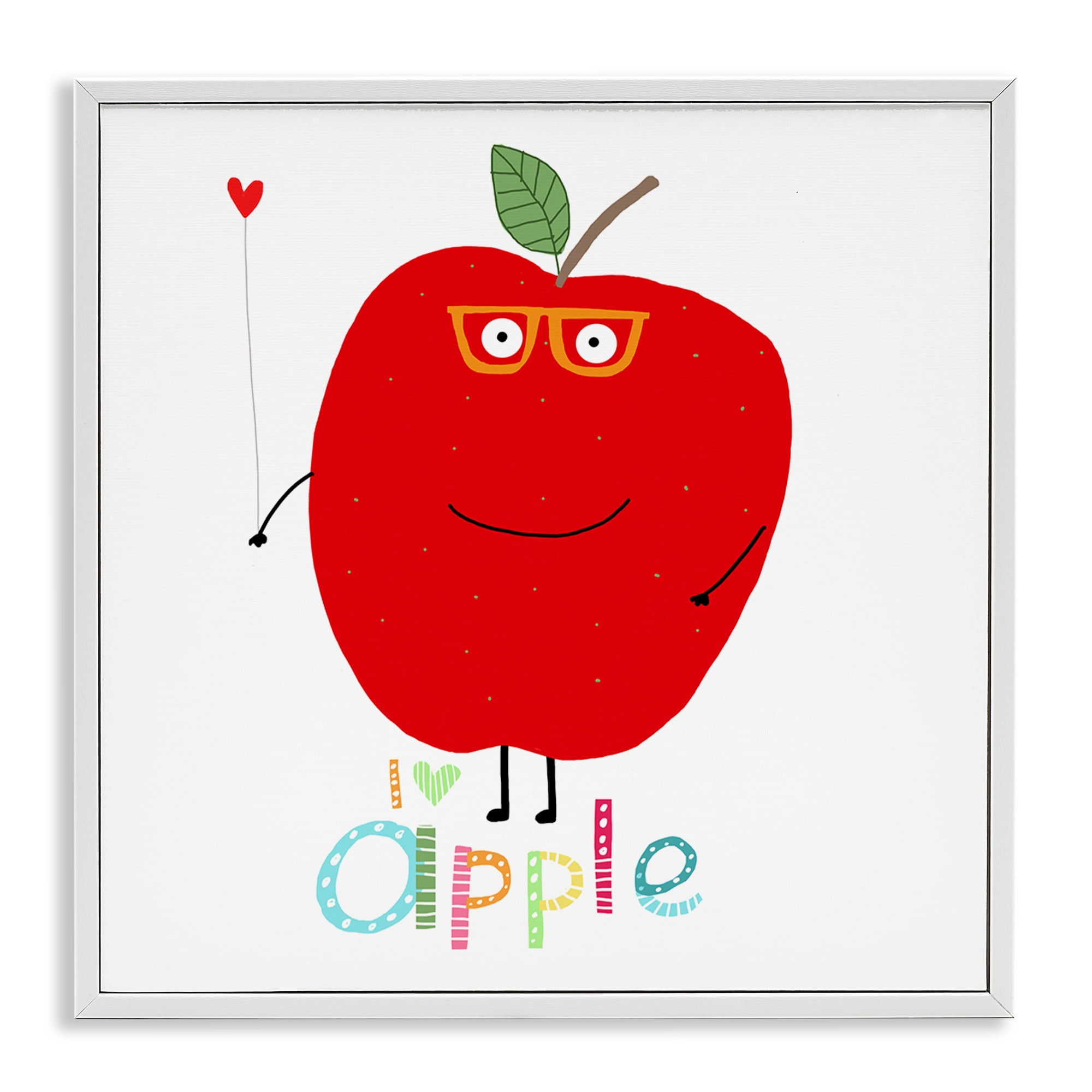 Stupell Industries Fun Smiling Apple Food & Beverage Painting White Framed Art Print Wall Art, 24 x 24
