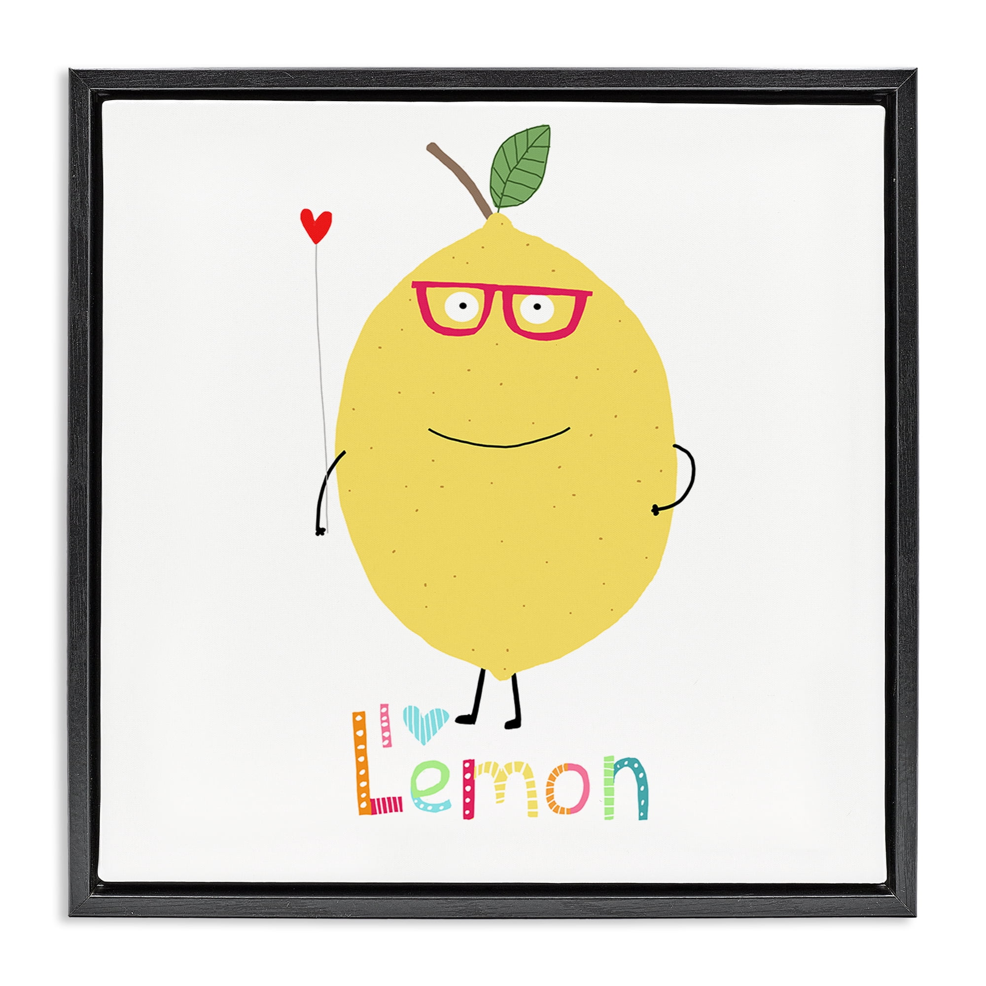 Stupell Industries Fun Smiling Lemon Food & Beverage Painting Black Floater Framed Canvas Art Print Wall Art, 25 x 25