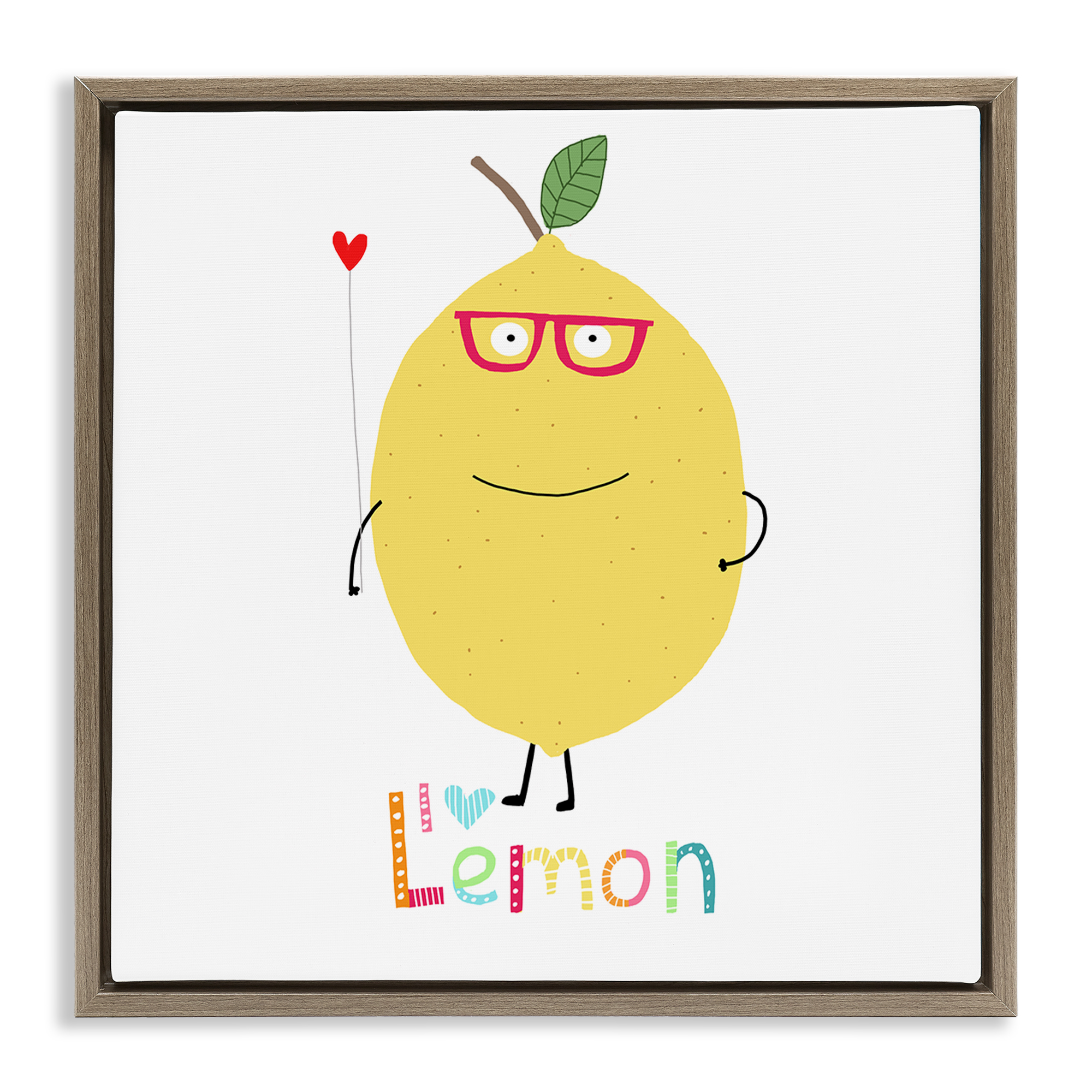 Stupell Industries Fun Smiling Lemon Food & Beverage Painting Brown Floater Framed Canvas Art Print Wall Art, 18 x 18