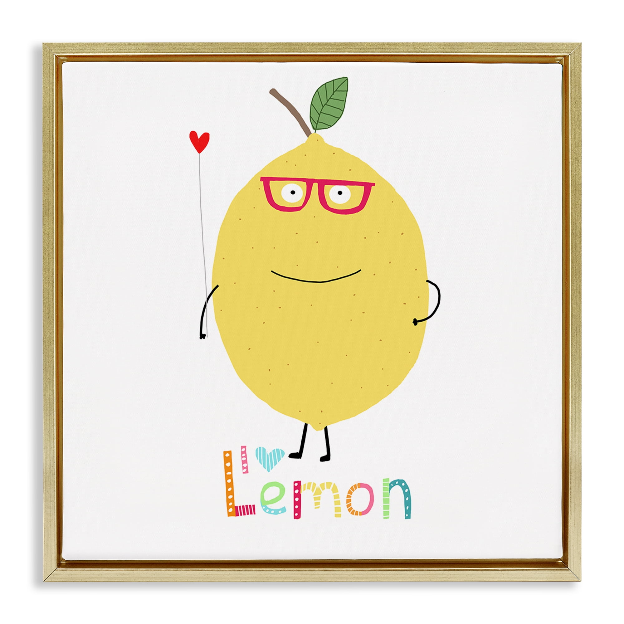 Stupell Industries Fun Smiling Lemon Food & Beverage Painting Gold Floater Framed Canvas Art Print Wall Art, 25 x 25