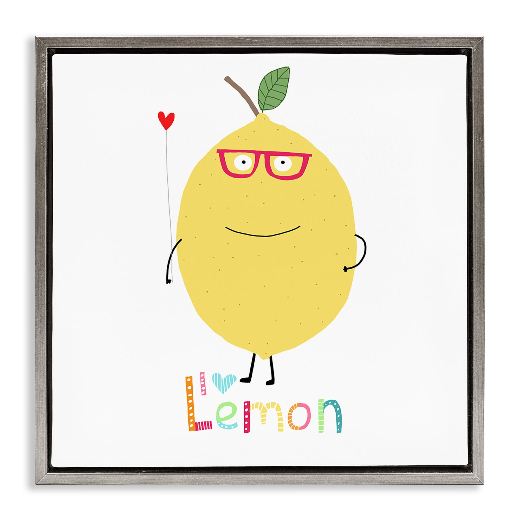 Stupell Industries Fun Smiling Lemon Food & Beverage Painting Gray Floater Framed Canvas Art Print Wall Art, 25 x 25