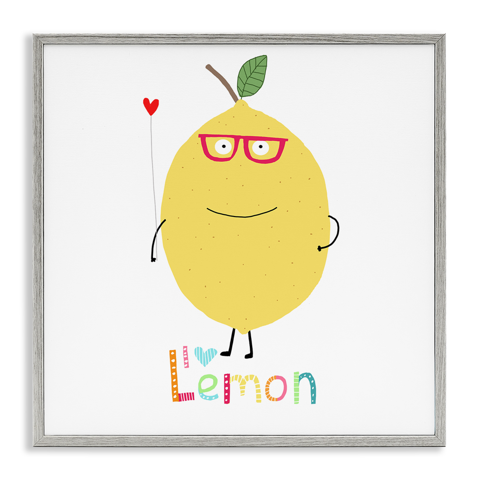 Stupell Industries Fun Smiling Lemon Food & Beverage Painting Gray Framed Art Print Wall Art, 12 x 12