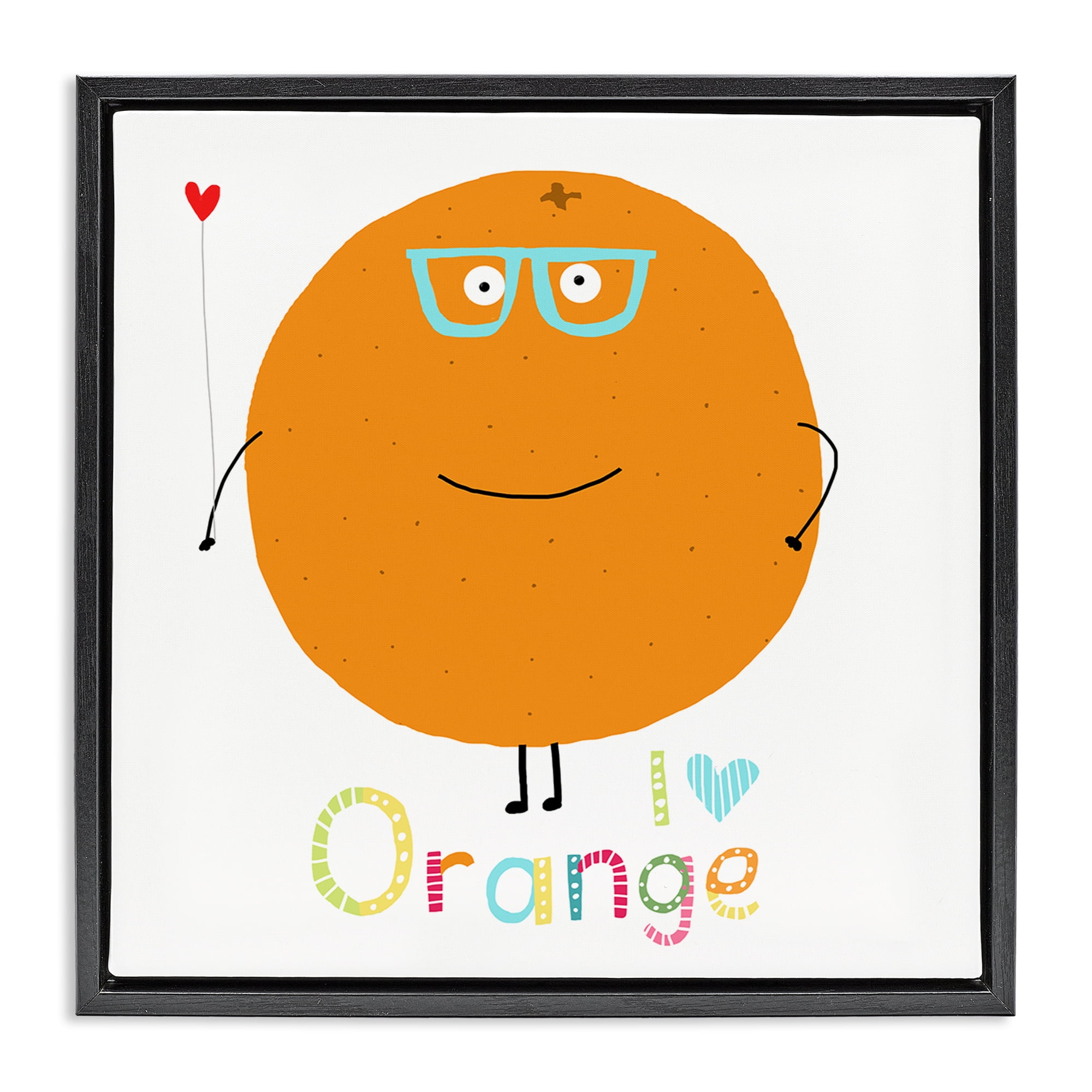 Stupell Industries Fun Smiling Orange Food & Beverage Painting Black Floater Framed Canvas Art Print Wall Art, 25 x 25