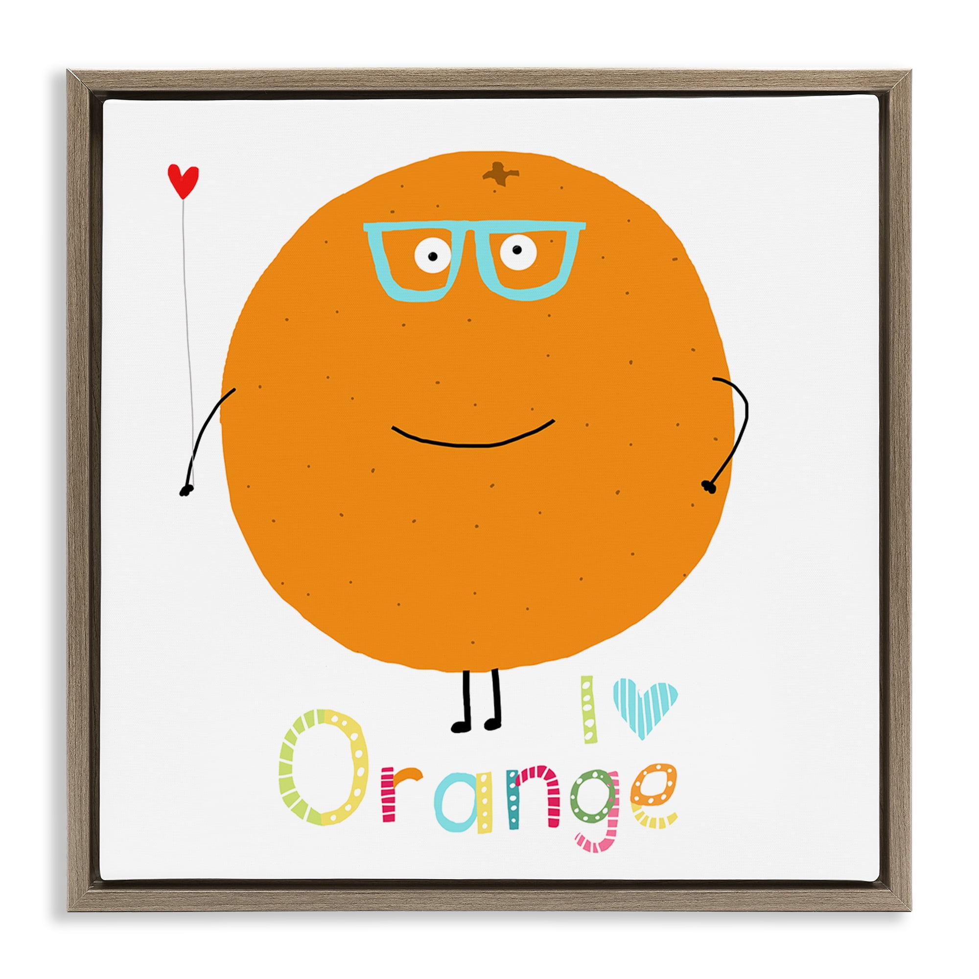 Stupell Industries Fun Smiling Orange Food & Beverage Painting Brown Floater Framed Canvas Art Print Wall Art, 18 x 18