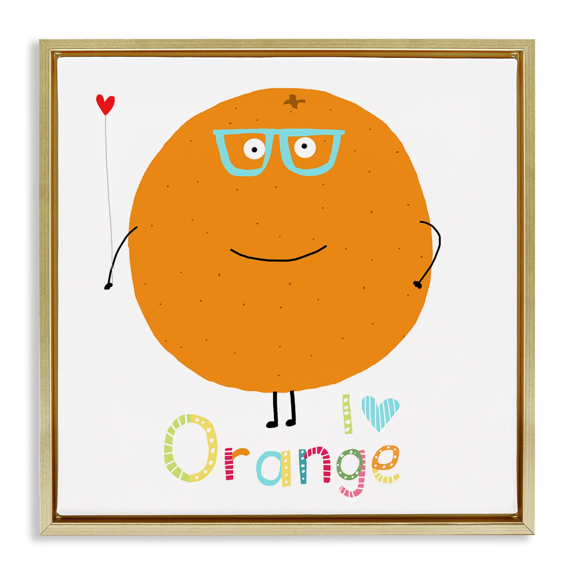 Stupell Industries Fun Smiling Orange Food & Beverage Painting Gold Floater Framed Canvas Art Print Wall Art, 18 x 18