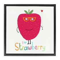 Stupell Industries Fun Smiling Strawberry Food & Beverage Painting Black Floater Framed Canvas Art Print Wall Art, 18 x 18