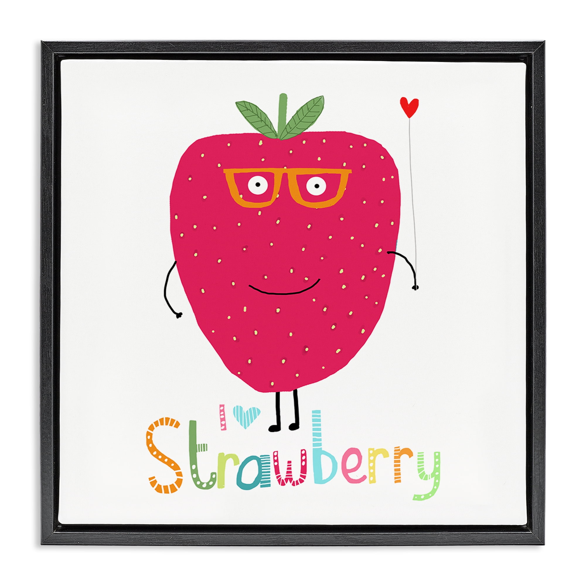 Stupell Industries Fun Smiling Strawberry Food & Beverage Painting Black Floater Framed Canvas Art Print Wall Art, 25 x 25