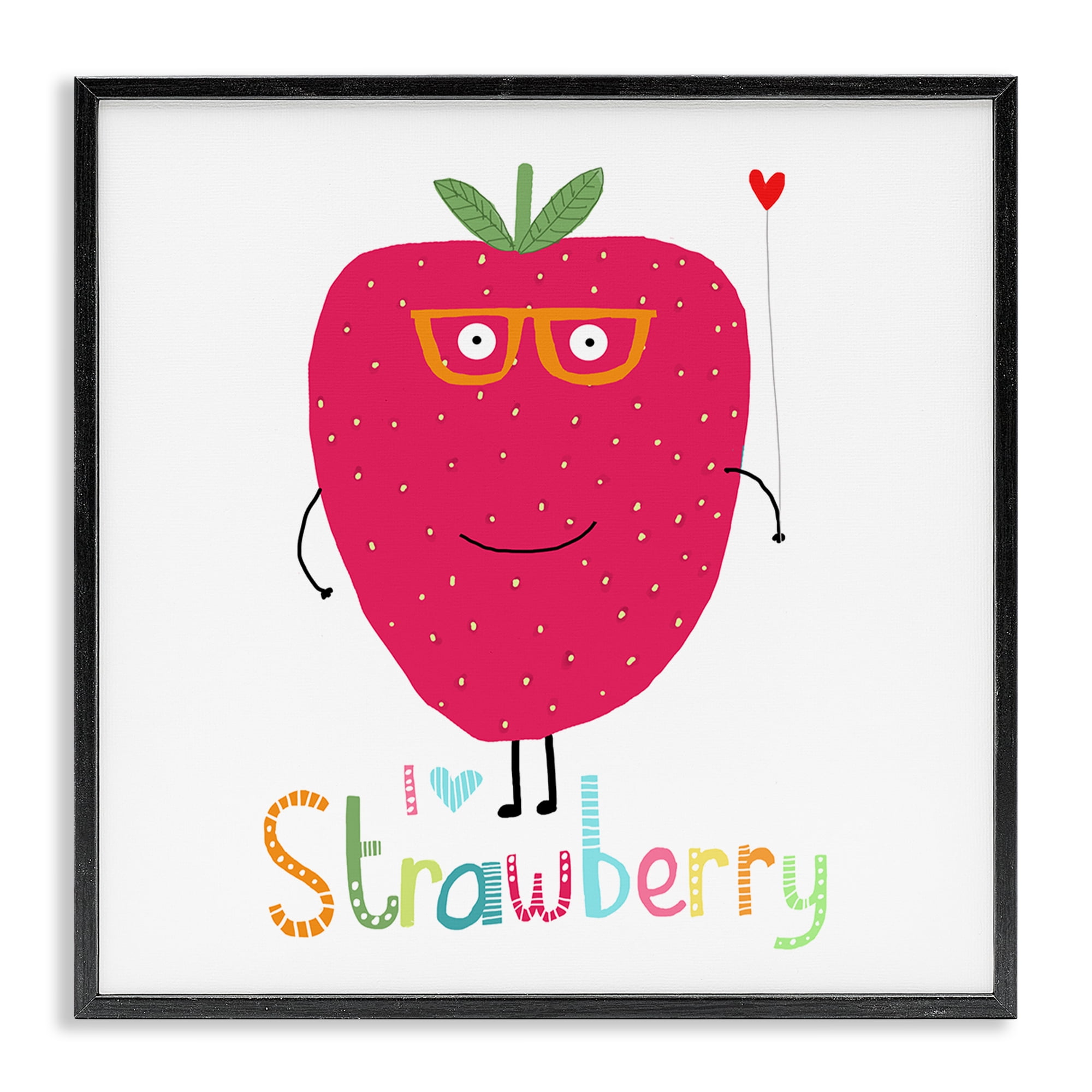 Stupell Industries Fun Smiling Strawberry Food & Beverage Painting Black Framed Art Print Wall Art, 17 x 17