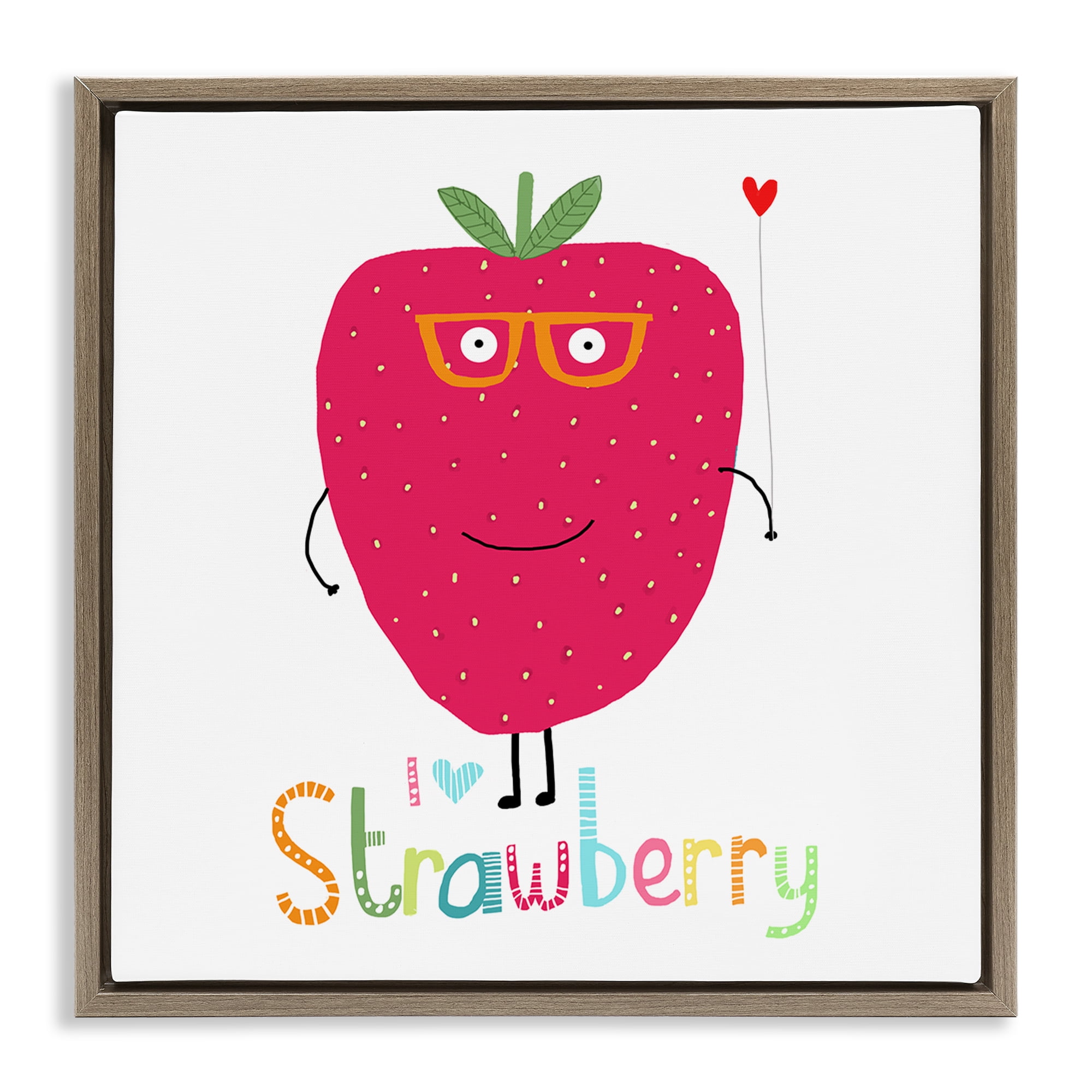 Stupell Industries Fun Smiling Strawberry Food & Beverage Painting Brown Floater Framed Canvas Art Print Wall Art, 25 x 25