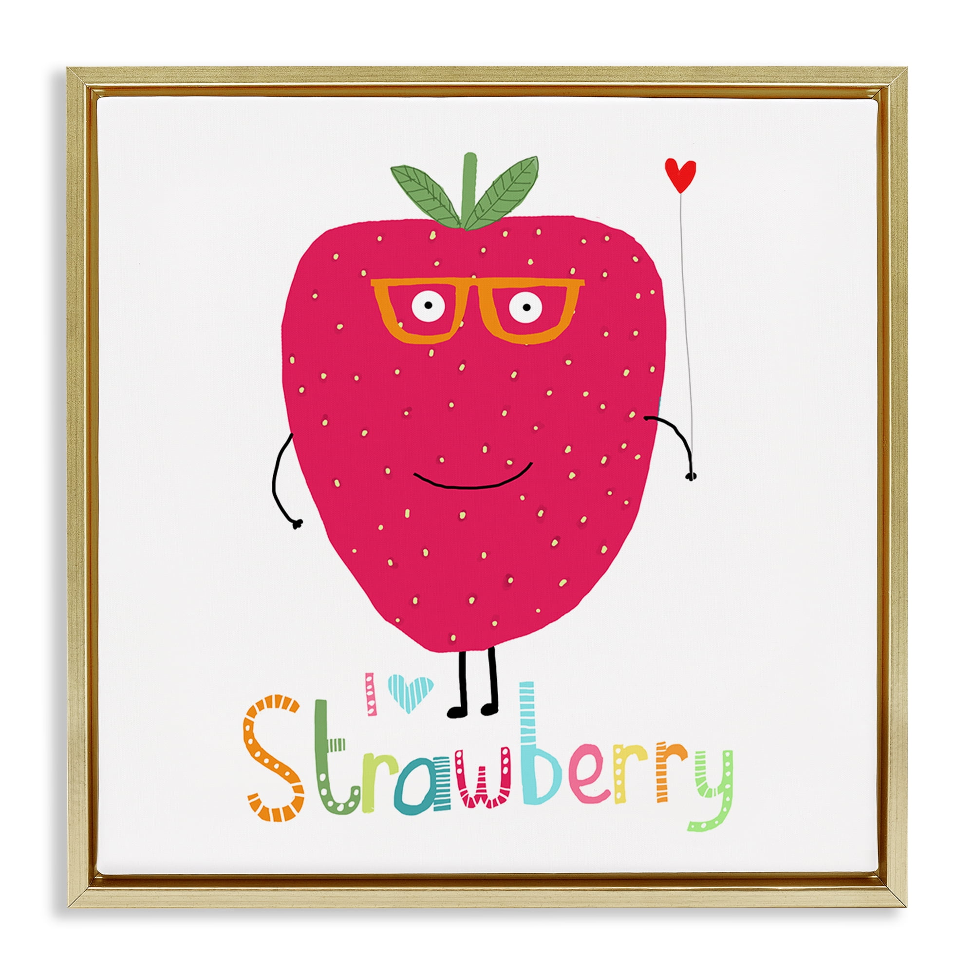 Stupell Industries Fun Smiling Strawberry Food & Beverage Painting Gold Floater Framed Canvas Art Print Wall Art, 18 x 18