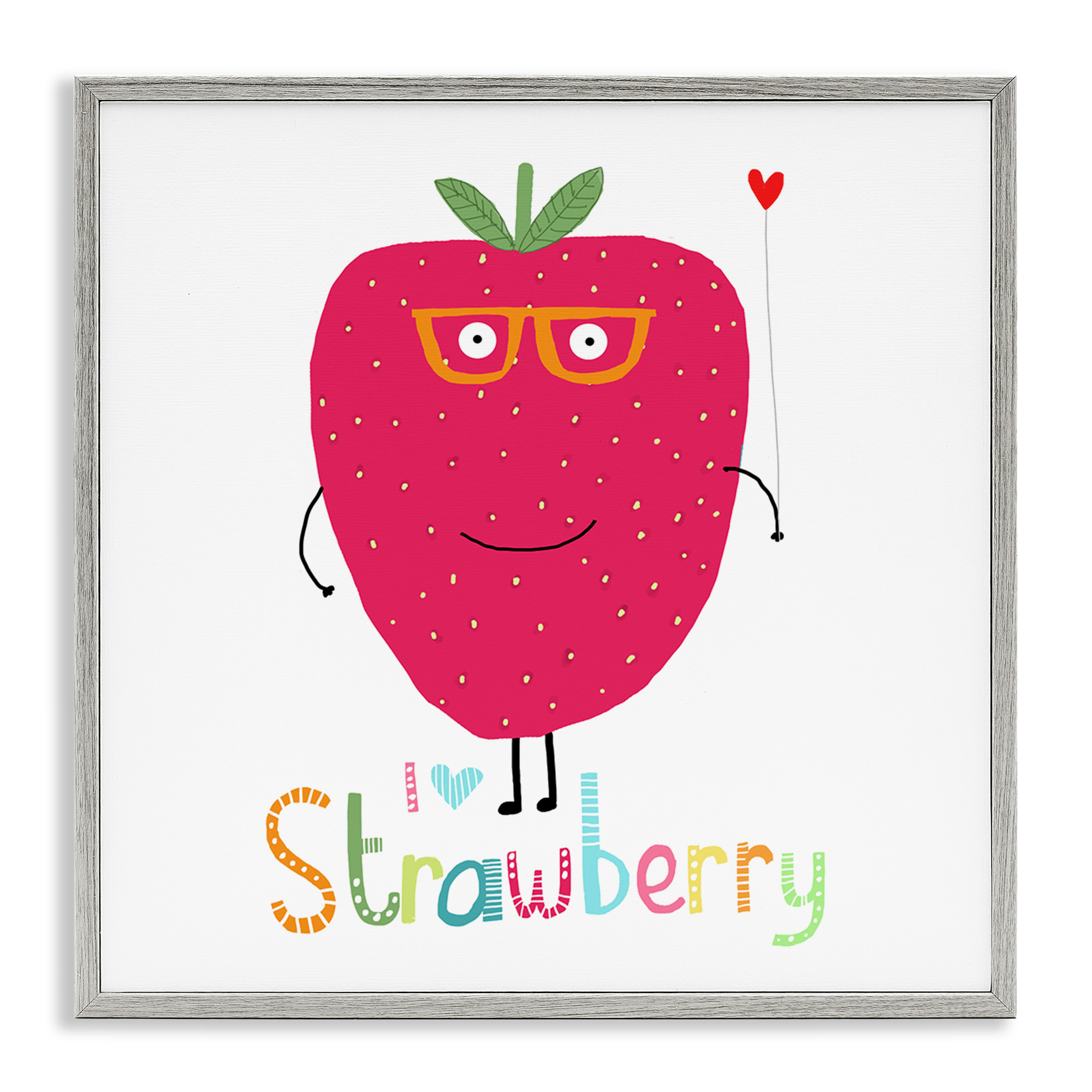 Stupell Industries Fun Smiling Strawberry Food & Beverage Painting Gray Framed Art Print Wall Art, 17 x 17