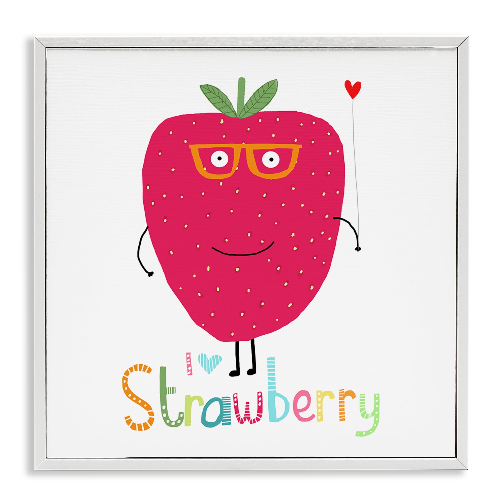 Stupell Industries Fun Smiling Strawberry Food & Beverage Painting White Framed Art Print Wall Art, 24 x 24