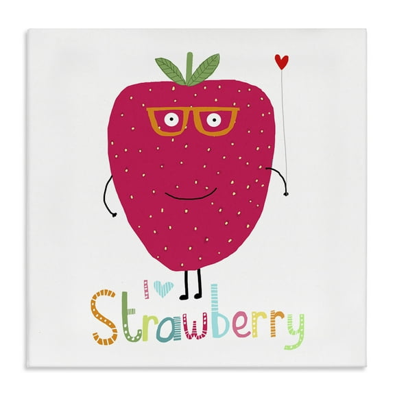 Stupell Industries Fun Smiling Strawberry Food & Beverage Painting Wrapped Canvas Art Print Wall Art, 17 x 17