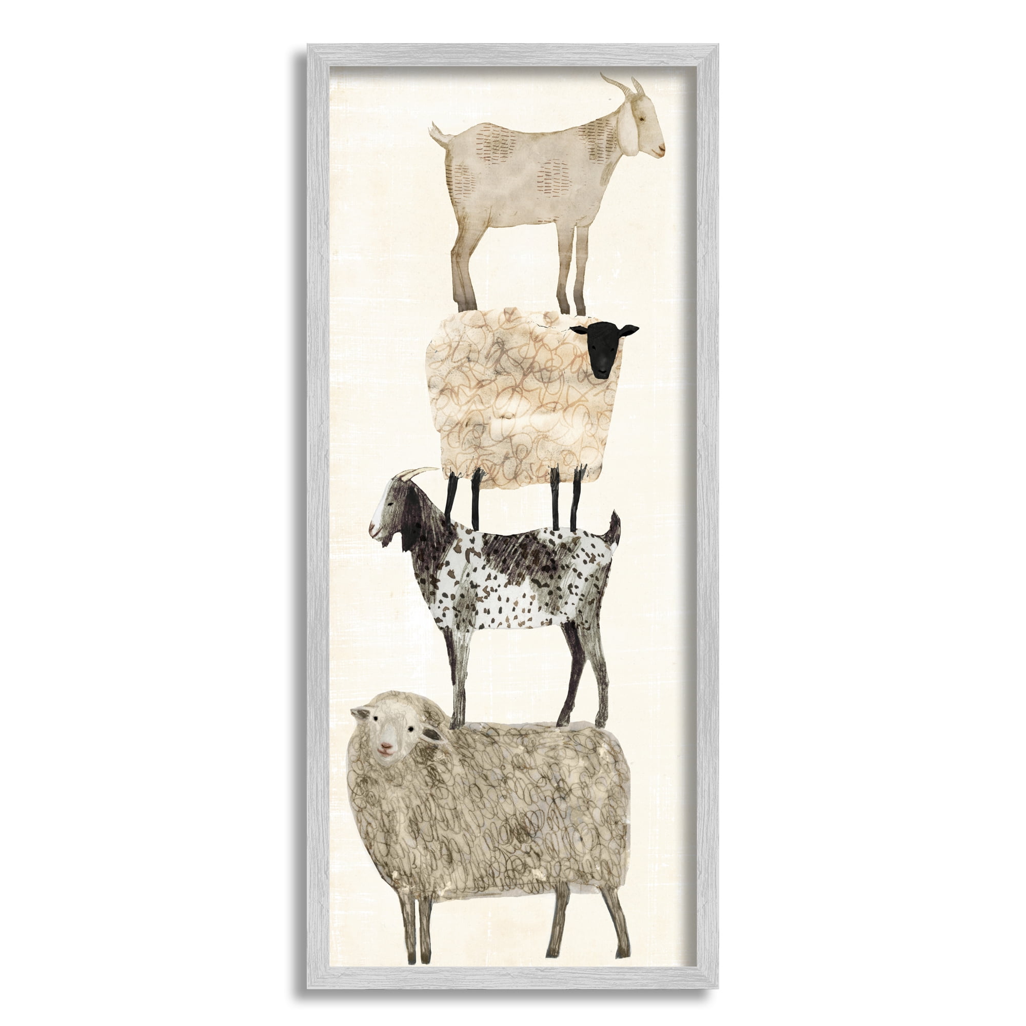 Stupell Industries Fun Stacked Sheep and Goats Farm Animals, 10 x 24,Design by Victoria Borges