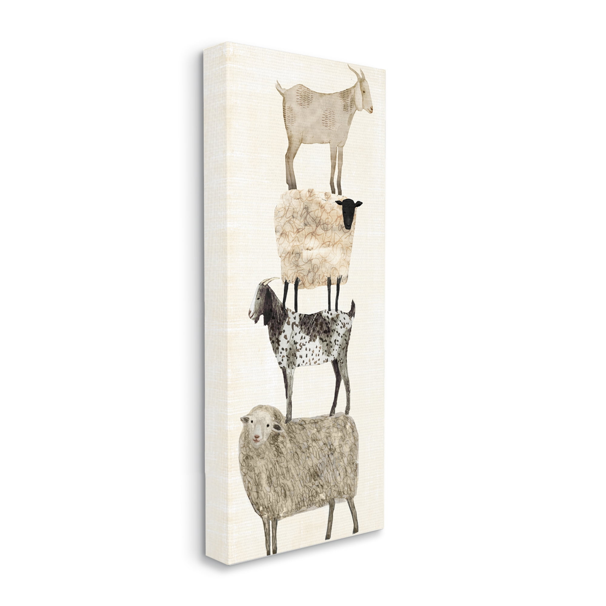 Stupell Industries Fun Stacked Sheep and Goats Farm Animals Animals & Insects Painting Gallery Wrapped Canvas Art Print Wall Art, 20 x 48
