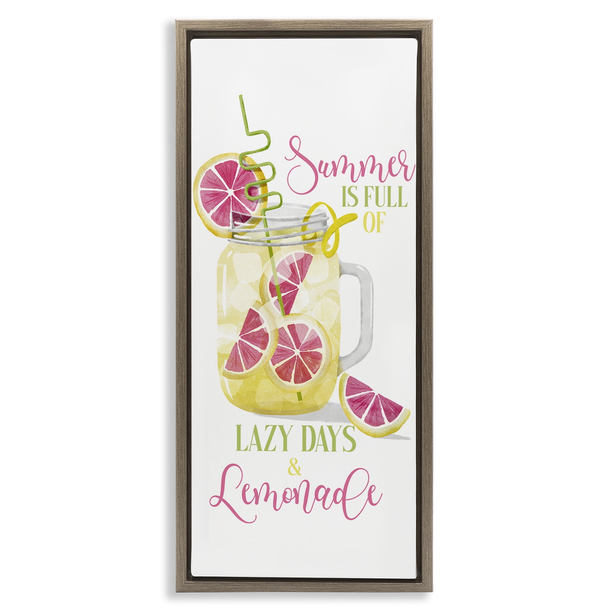 Stupell Industries Fun Summer Lemonade Food & Beverage Painting Brown Floater Framed Canvas Art Print Wall Art, 14 x 31