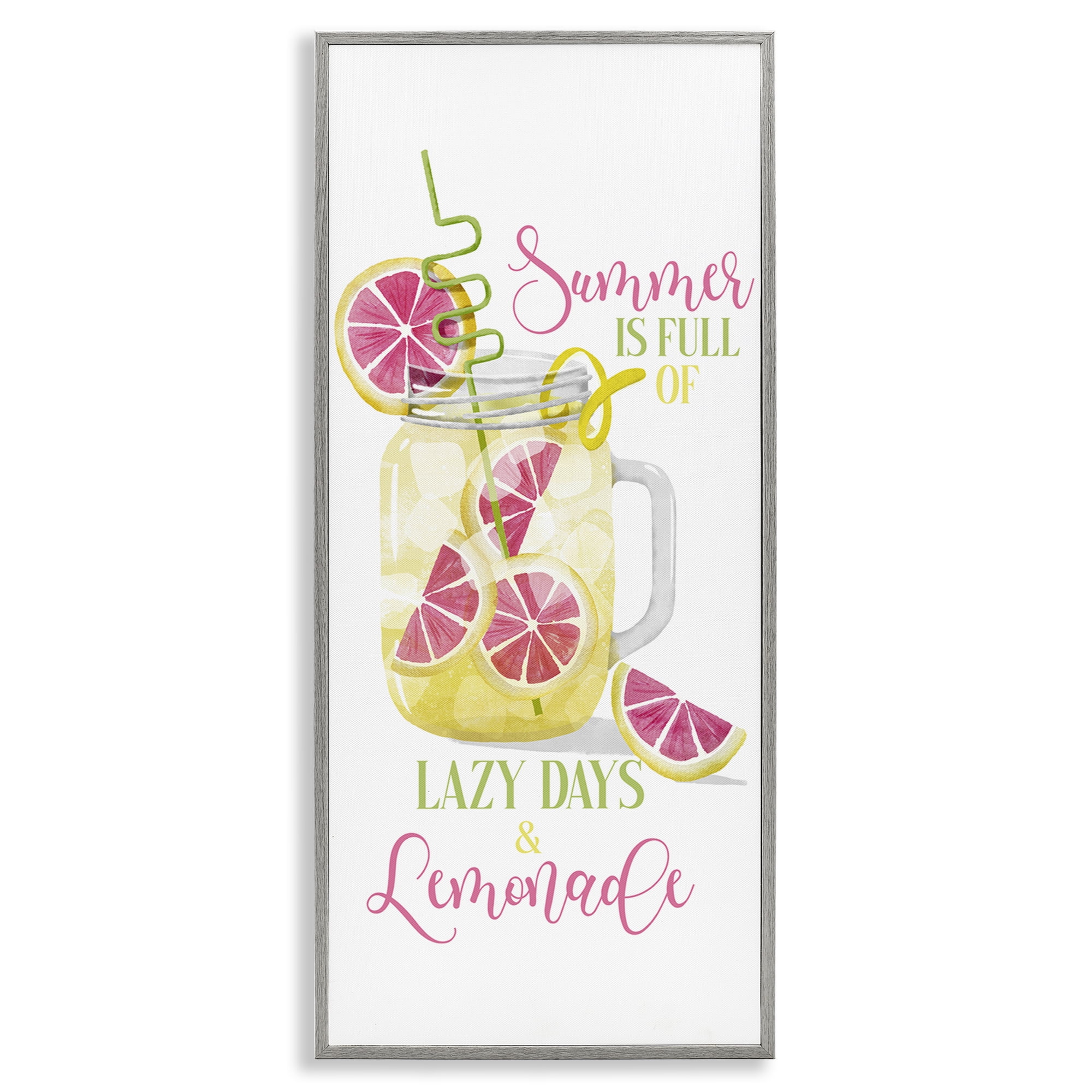 Stupell Industries Fun Summer Lemonade Food & Beverage Painting Gray Framed Art Print Wall Art, 13 x 30