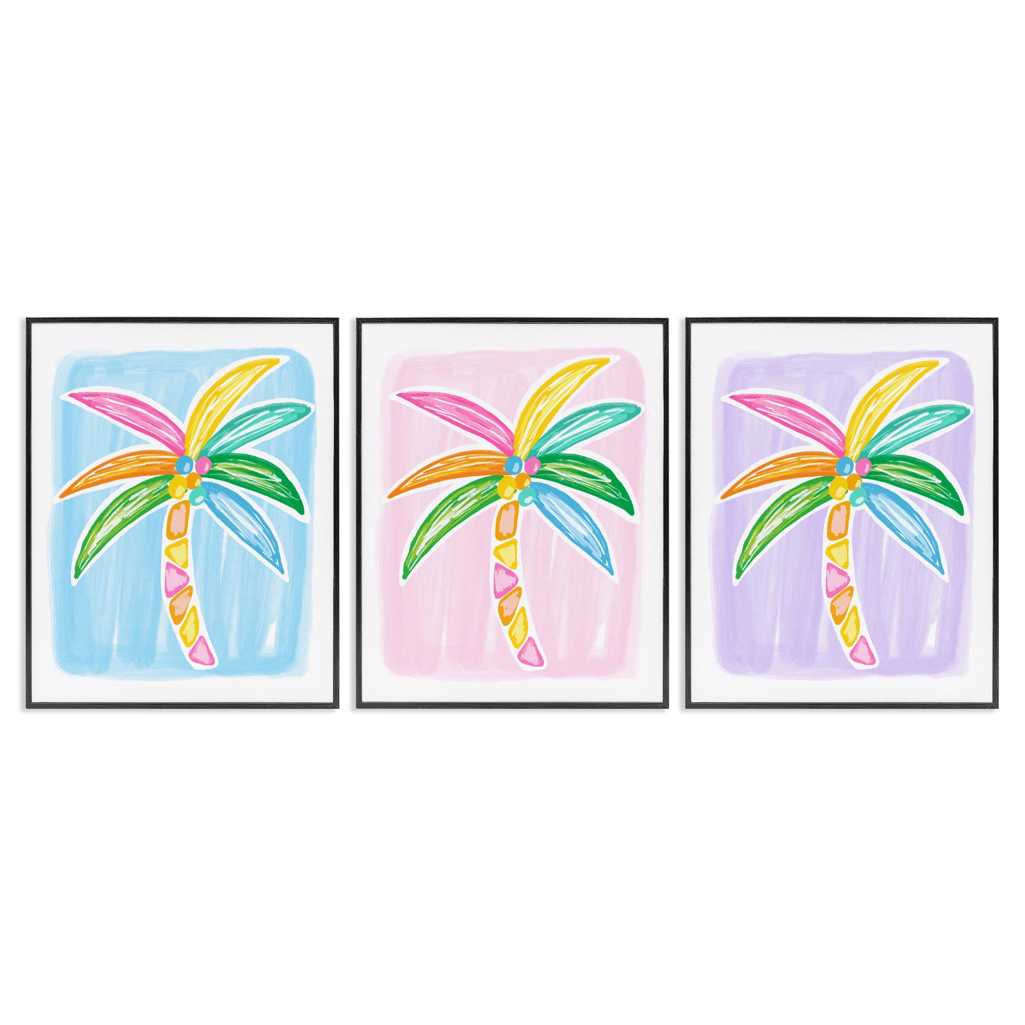 Stupell Industries Fun Summer Palms Plants & Flowers Painting Black Framed Art Print Wall Art, 24 x 30, Set of 3