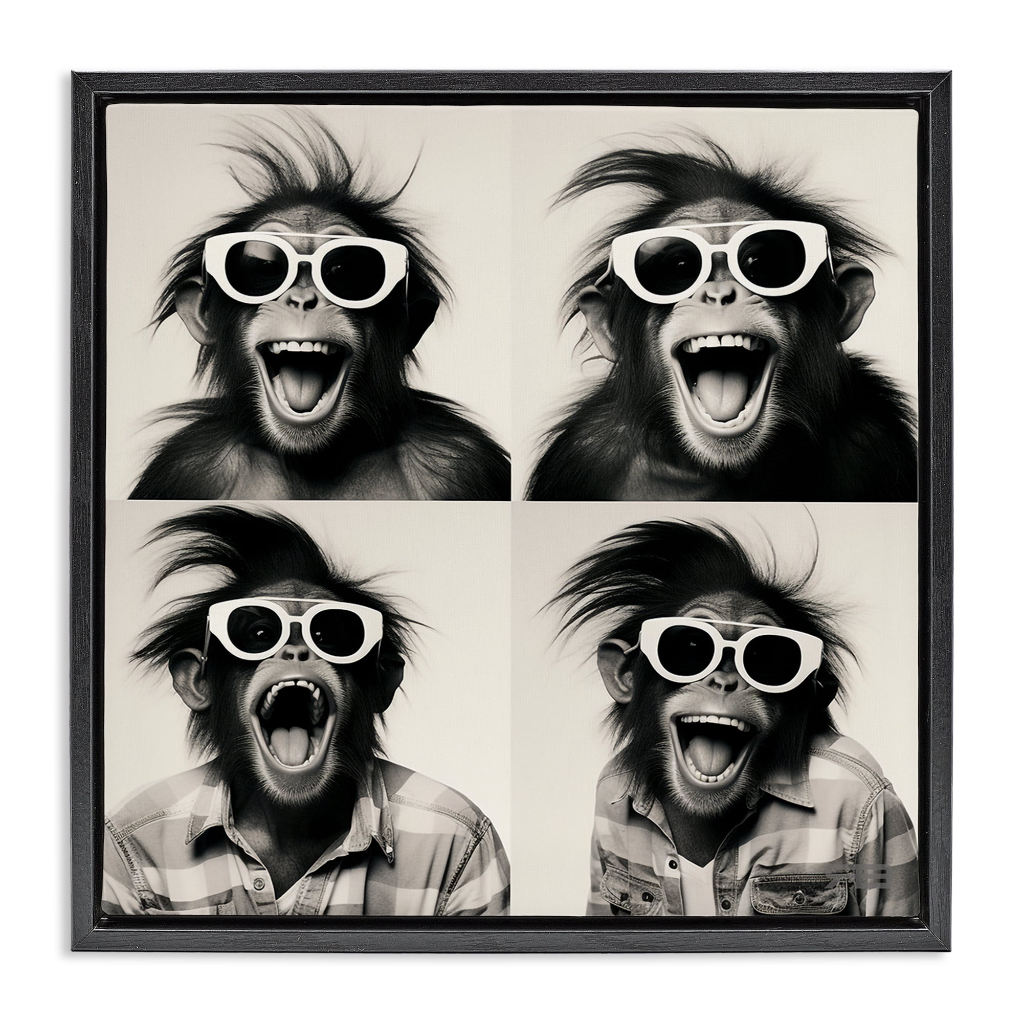 Stupell Industries Fun Sunglasses Monkey Animals Painting Black Floater Framed Canvas Art Print Wall Art, 18 x 18