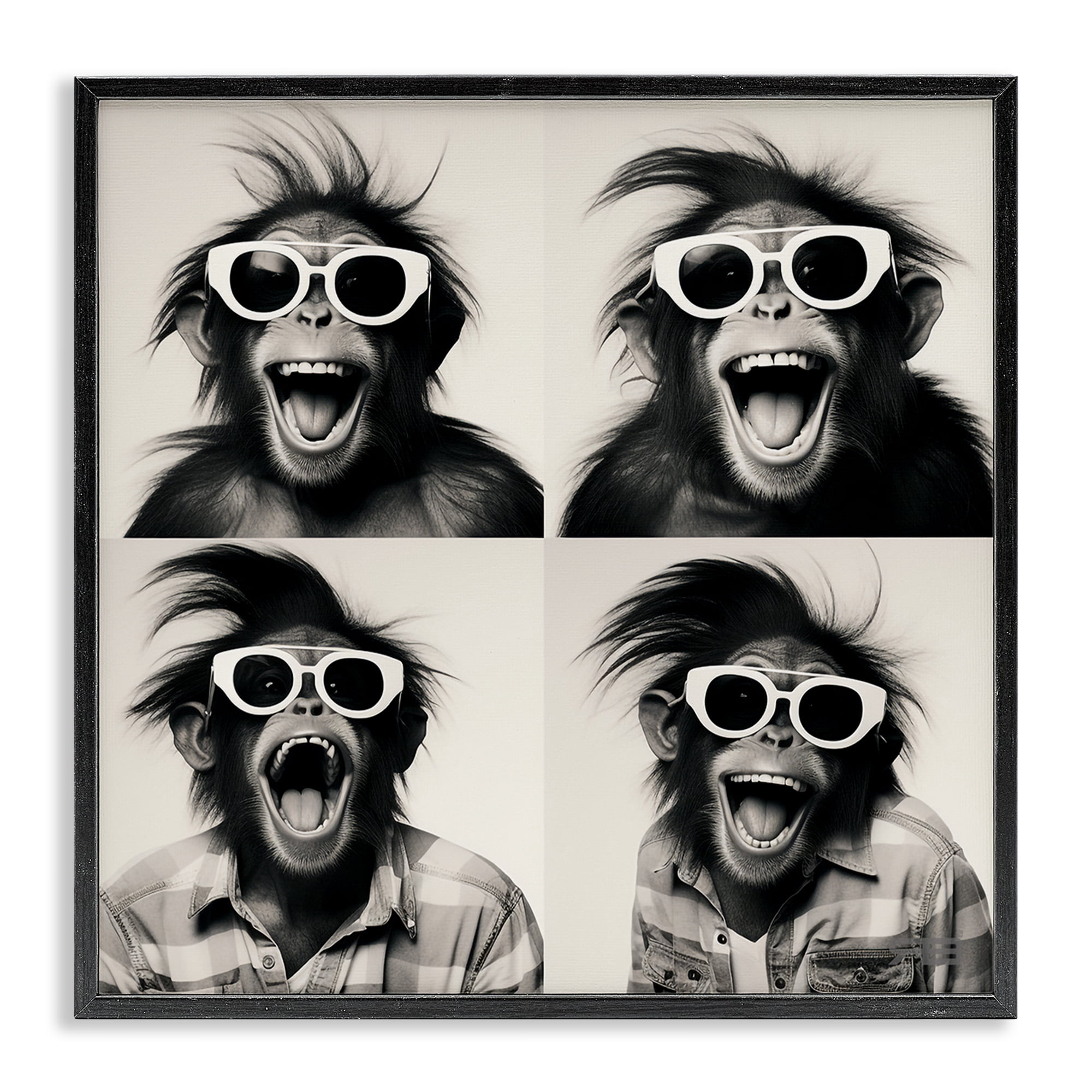Stupell Industries Fun Sunglasses Monkey Animals Painting Black Framed Art Print Wall Art, 12 x 12