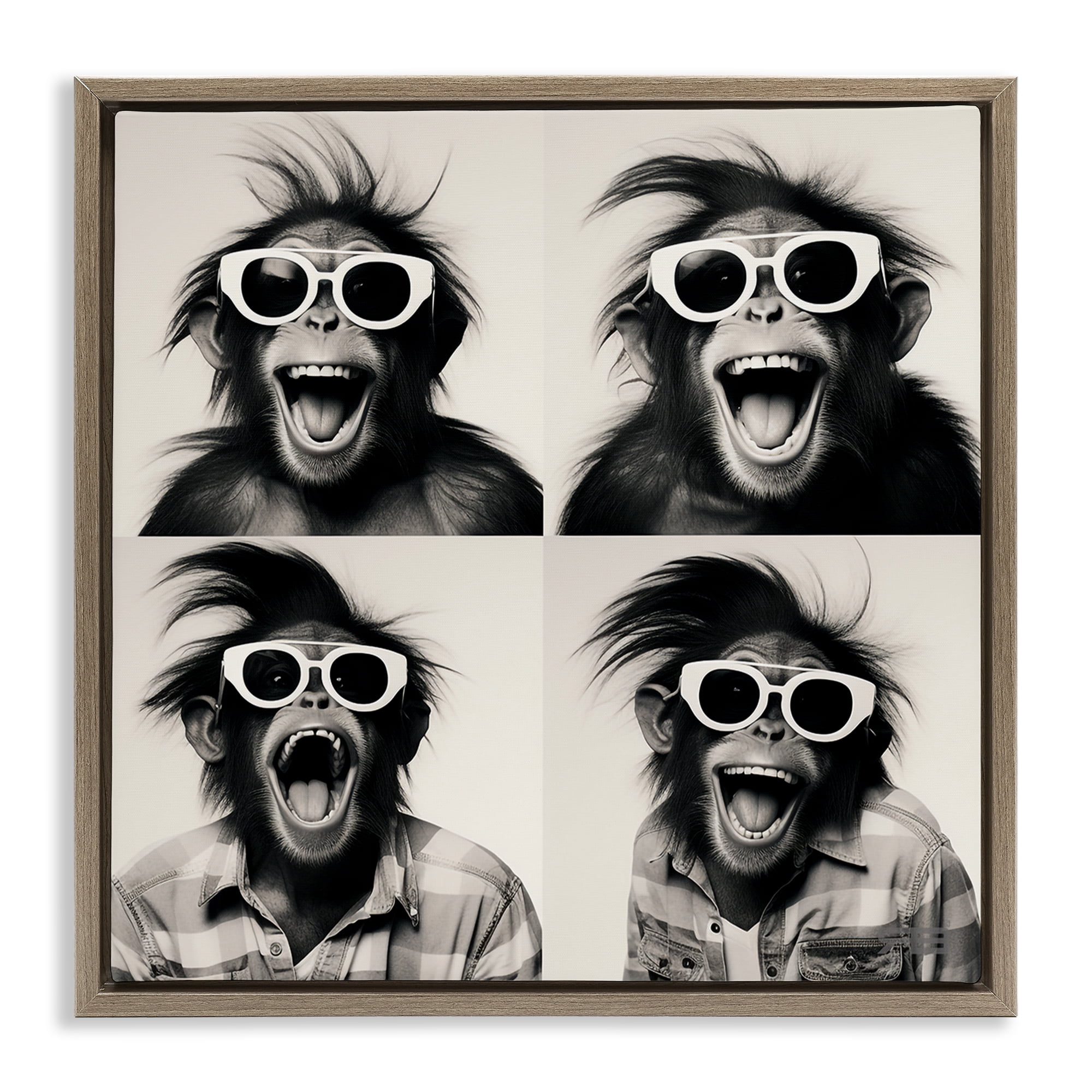 Stupell Industries Fun Sunglasses Monkey Animals Painting Brown Floater Framed Canvas Art Print Wall Art, 25 x 25
