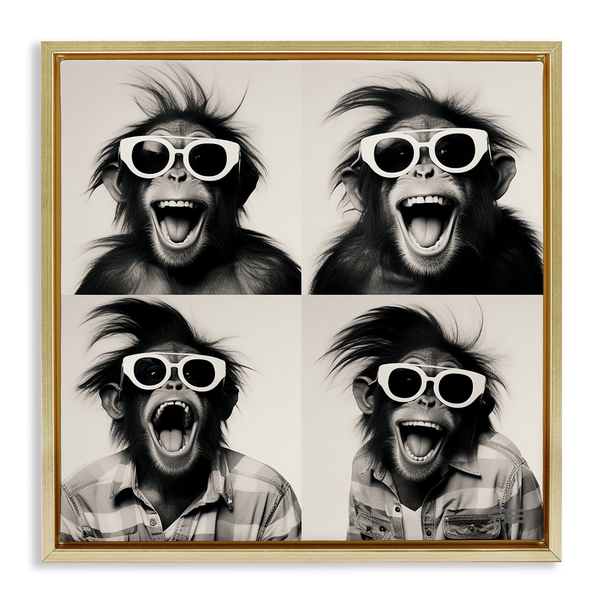 Stupell Industries Fun Sunglasses Monkey Animals Painting Gold Floater Framed Canvas Art Print Wall Art, 18 x 18