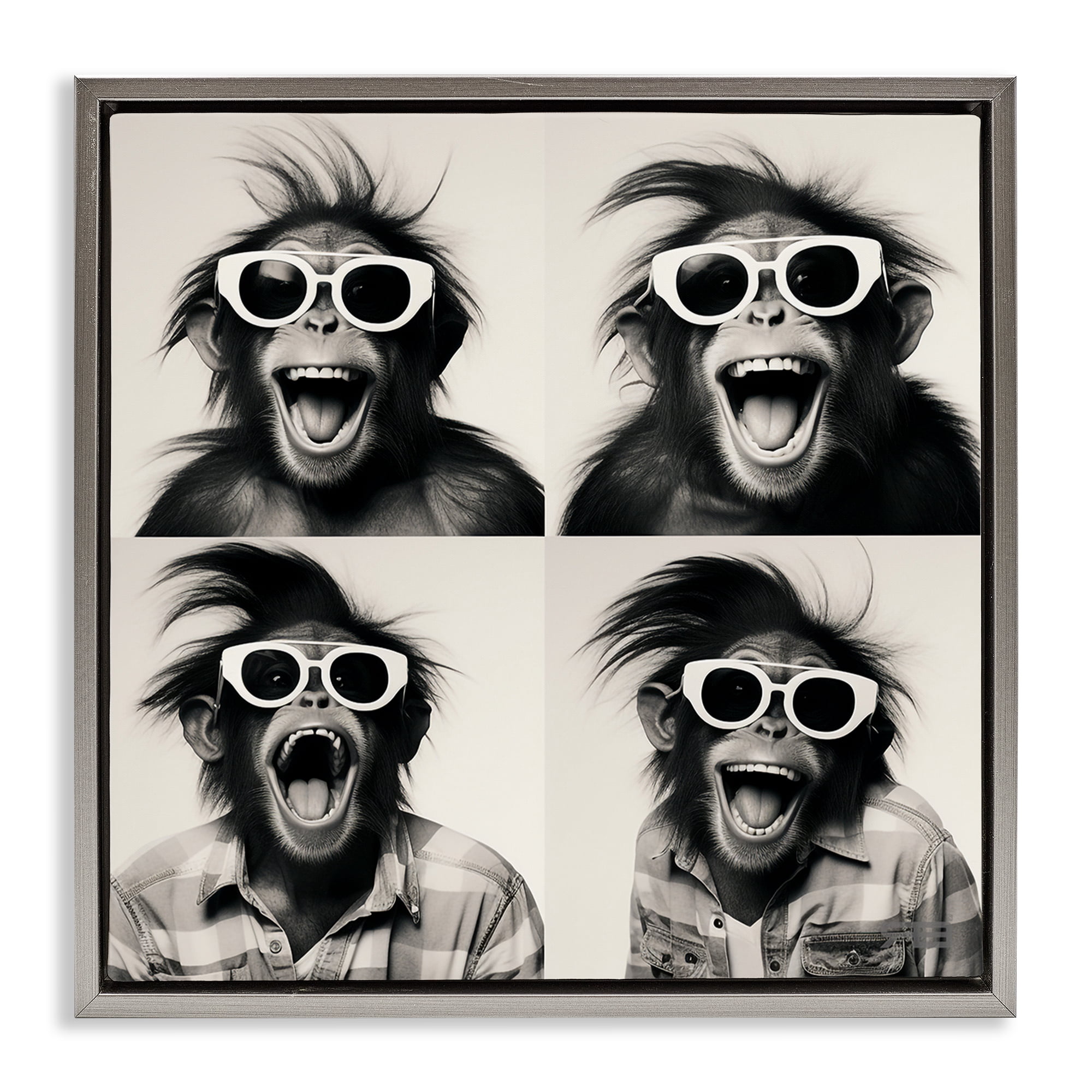 Stupell Industries Fun Sunglasses Monkey Animals Painting Gray Floater Framed Canvas Art Print Wall Art, 18 x 18