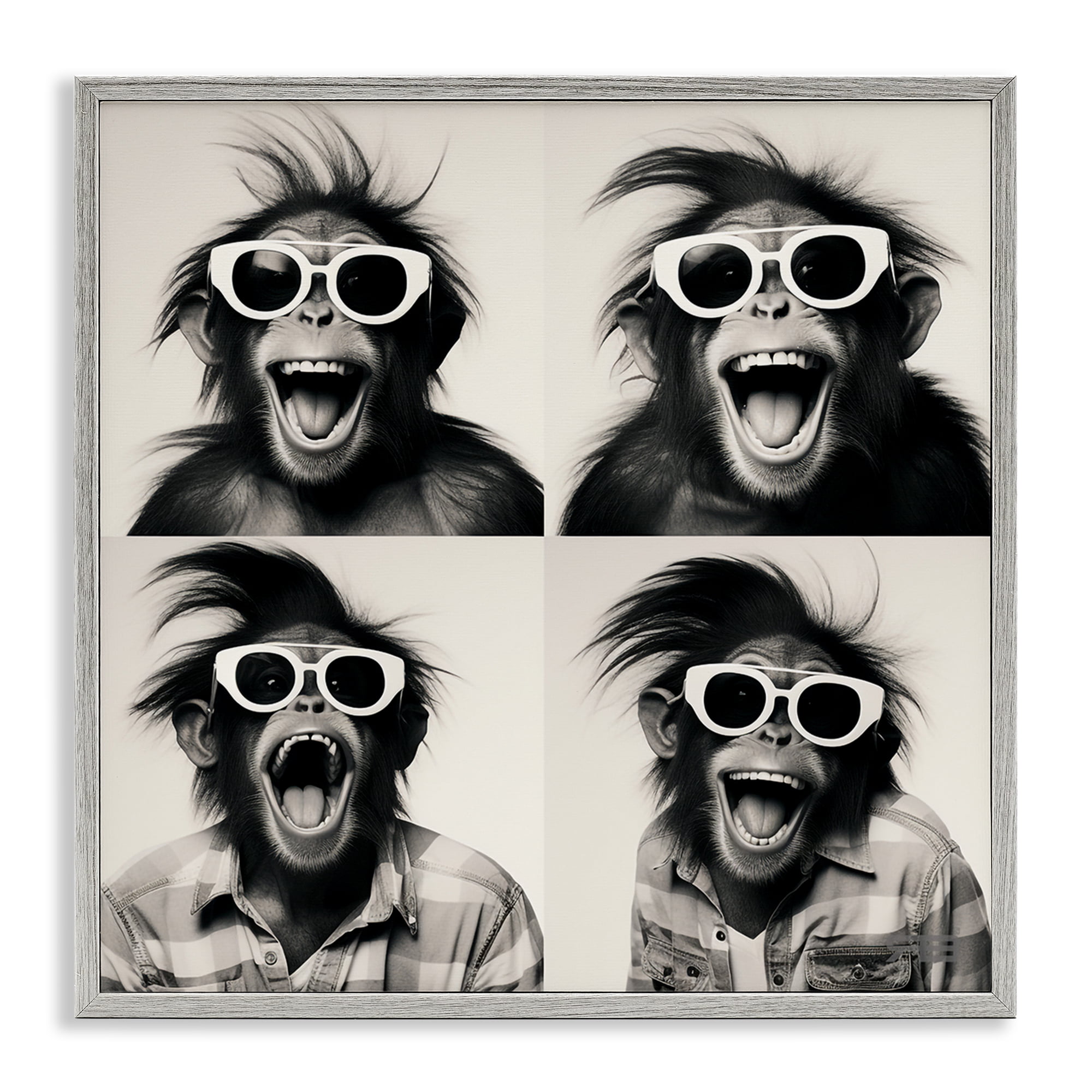 Stupell Industries Fun Sunglasses Monkey Animals Painting Gray Framed Art Print Wall Art, 17 x 17