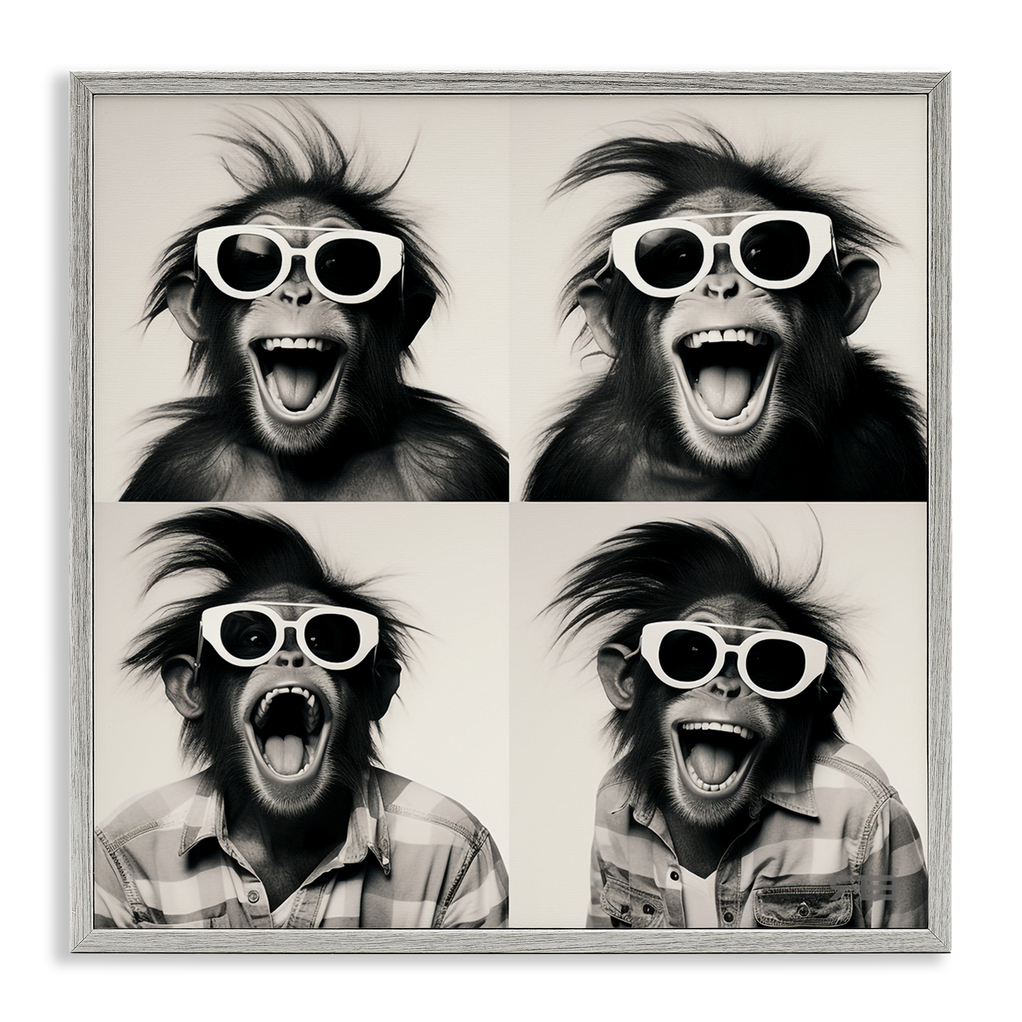 Stupell Industries Fun Sunglasses Monkey Animals Painting Gray Framed Art Print Wall Art, 24 x 24