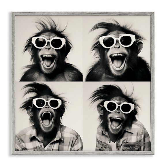 Stupell Industries Fun Sunglasses Monkey Animals Painting Gray Framed Art Print Wall Art, 24 x 24