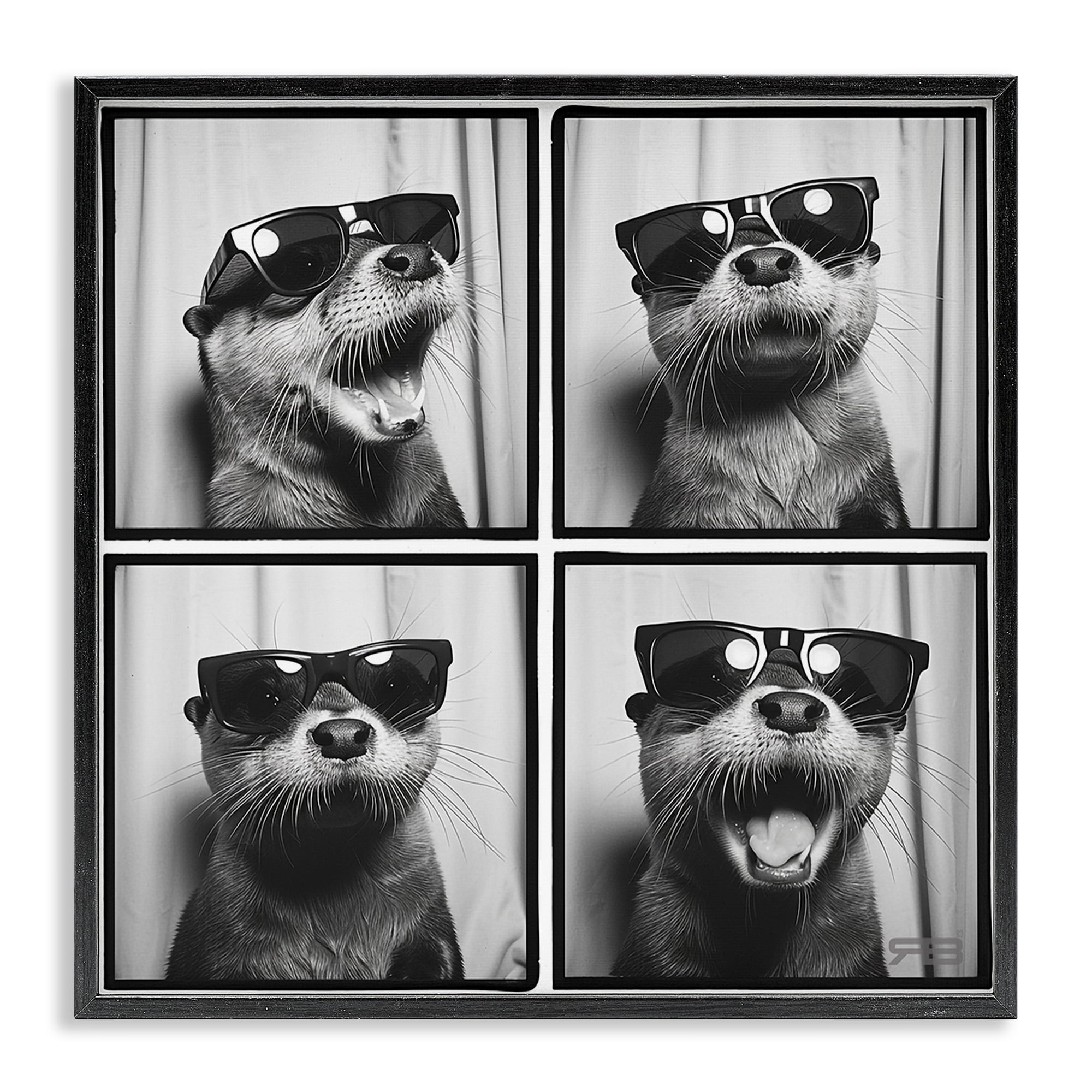 Stupell Industries Fun Sunglasses Otter Animals Painting Black Framed Art Print Wall Art, 17 x 17