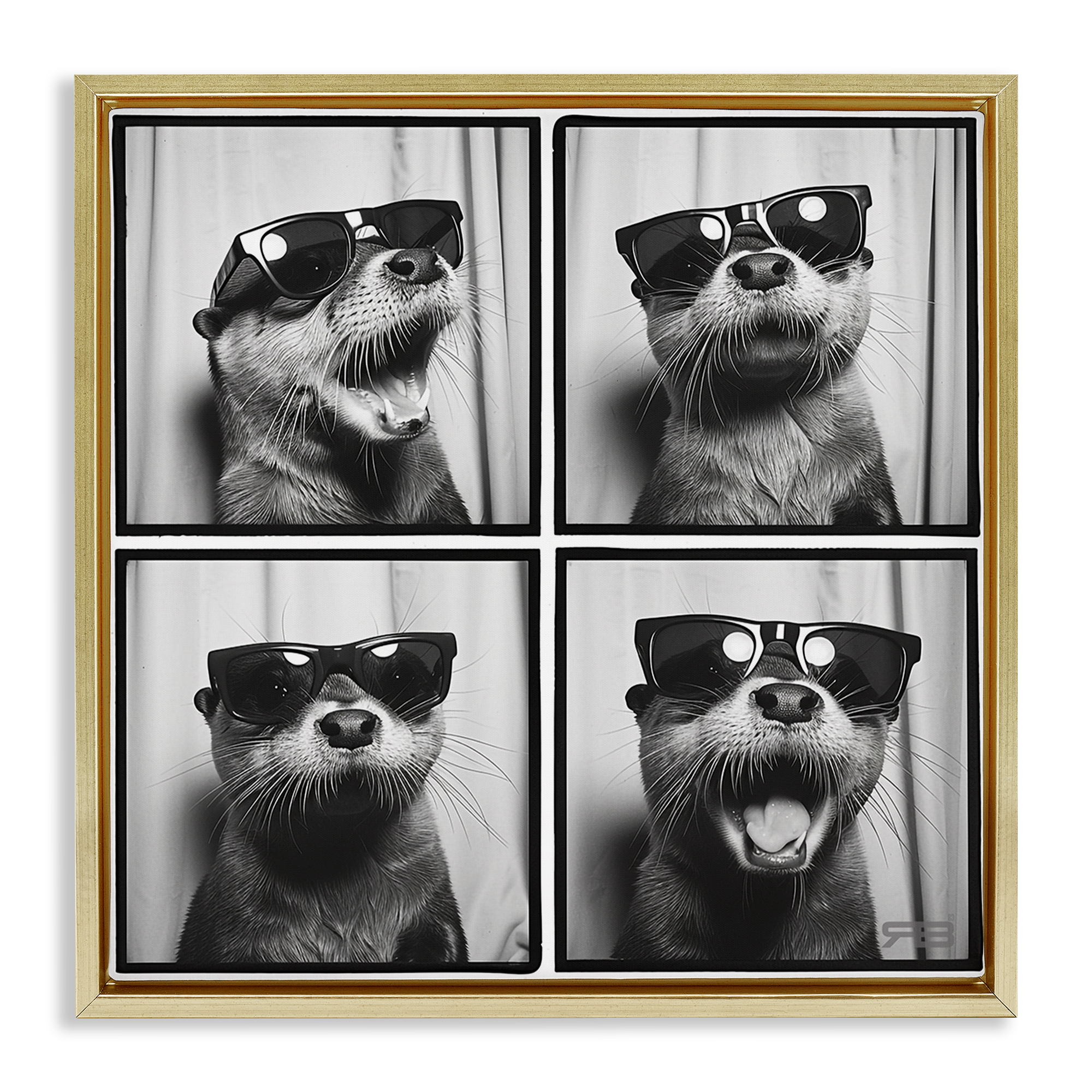 Stupell Industries Fun Sunglasses Otter Animals Painting Gold Floater Framed Canvas Art Print Wall Art, 18 x 18