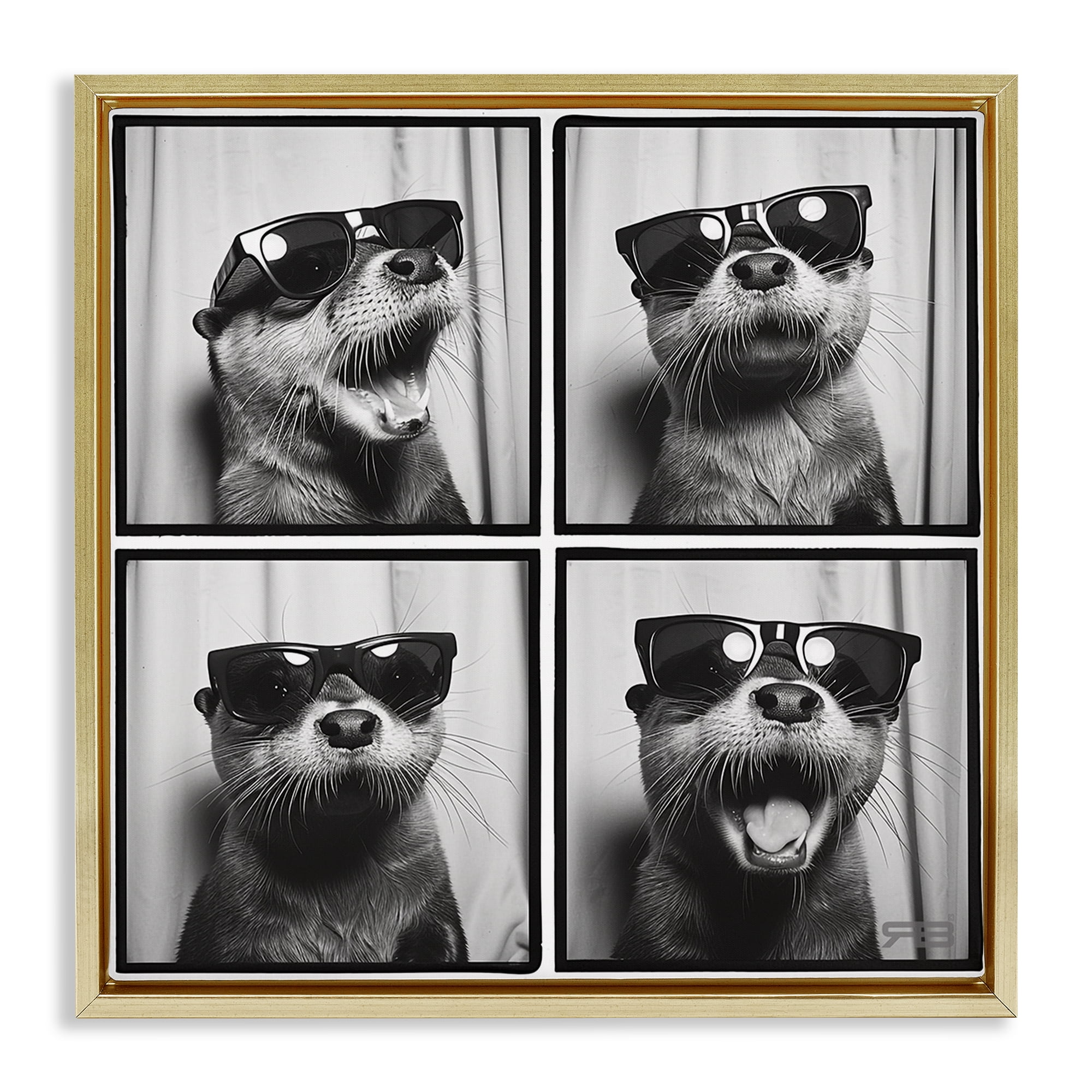 Stupell Industries Fun Sunglasses Otter Animals Painting Gold Floater Framed Canvas Art Print Wall Art, 25 x 25