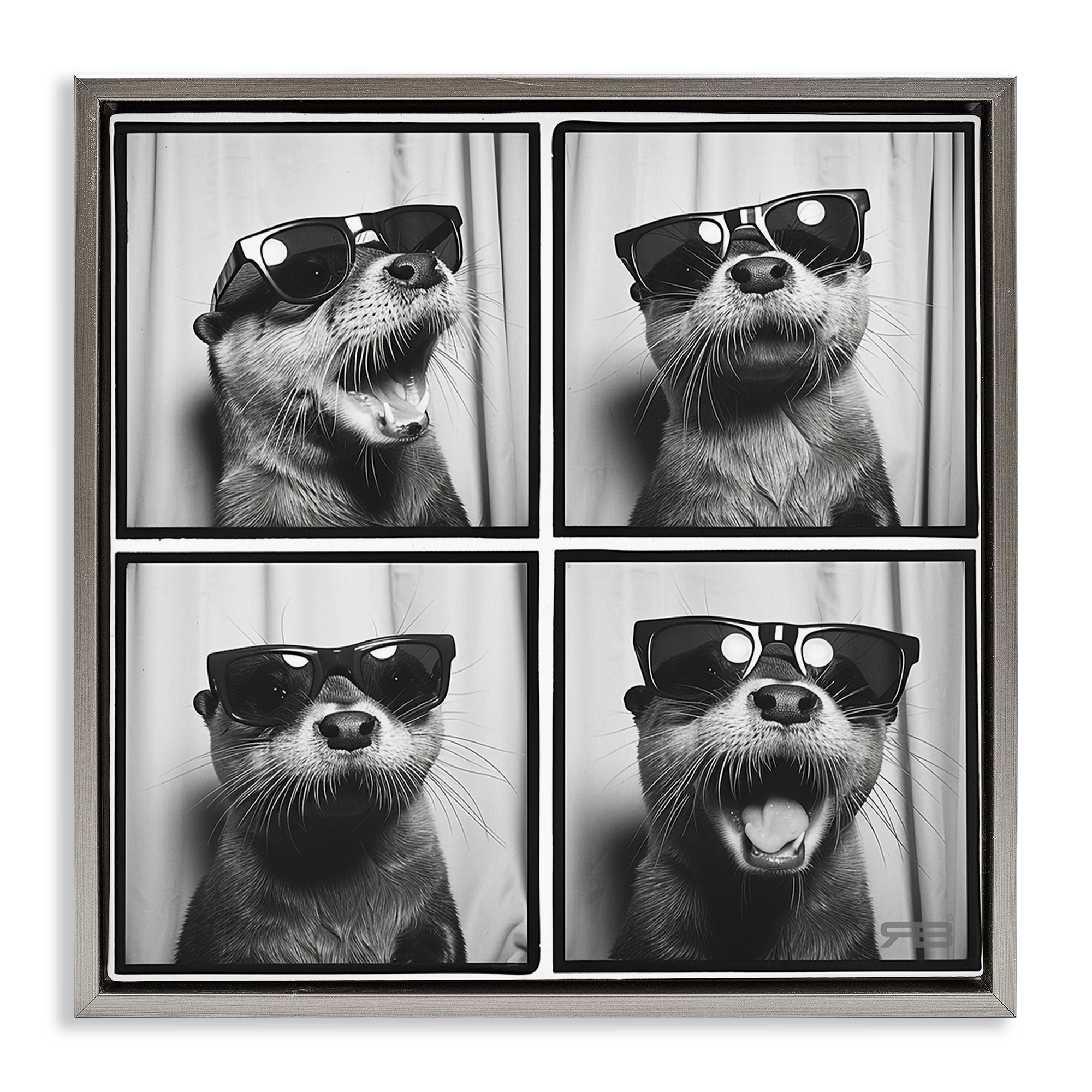 Stupell Industries Fun Sunglasses Otter Animals Painting Gray Floater Framed Canvas Art Print Wall Art, 18 x 18