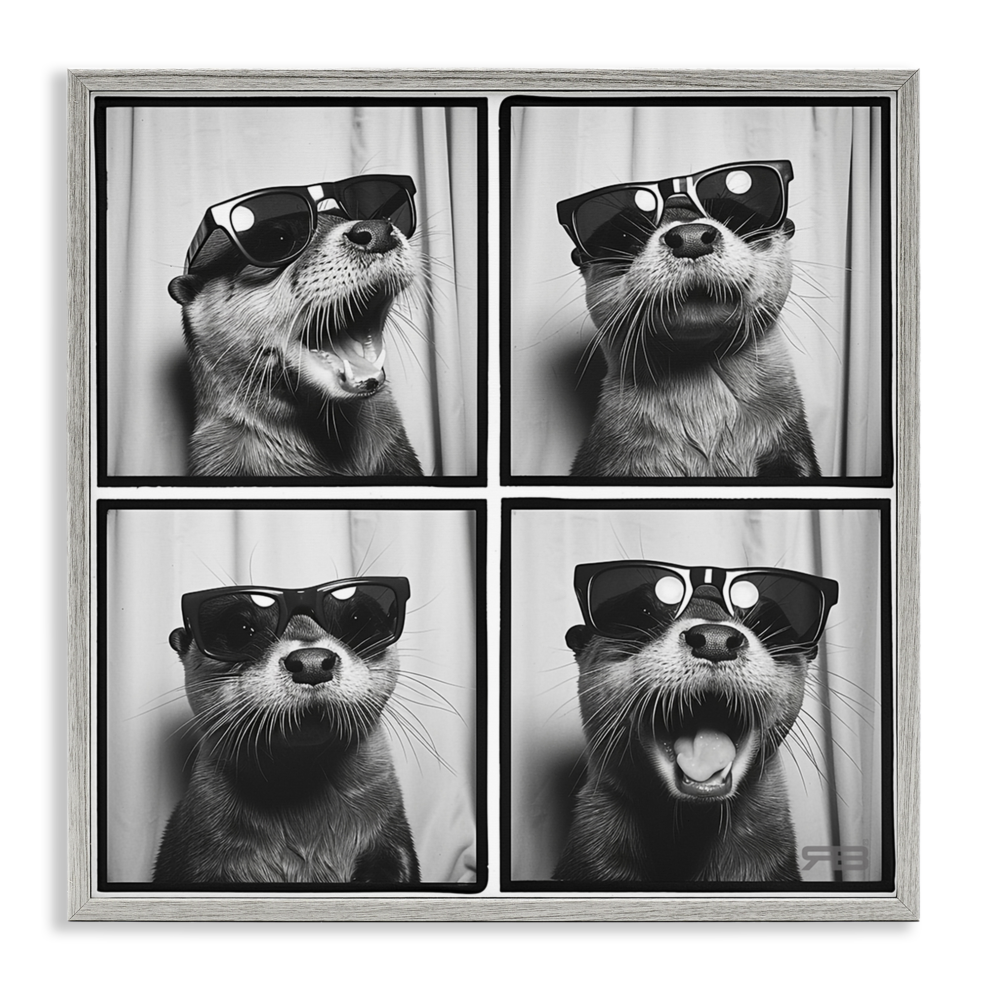 Stupell Industries Fun Sunglasses Otter Animals Painting Gray Framed Art Print Wall Art, 12 x 12