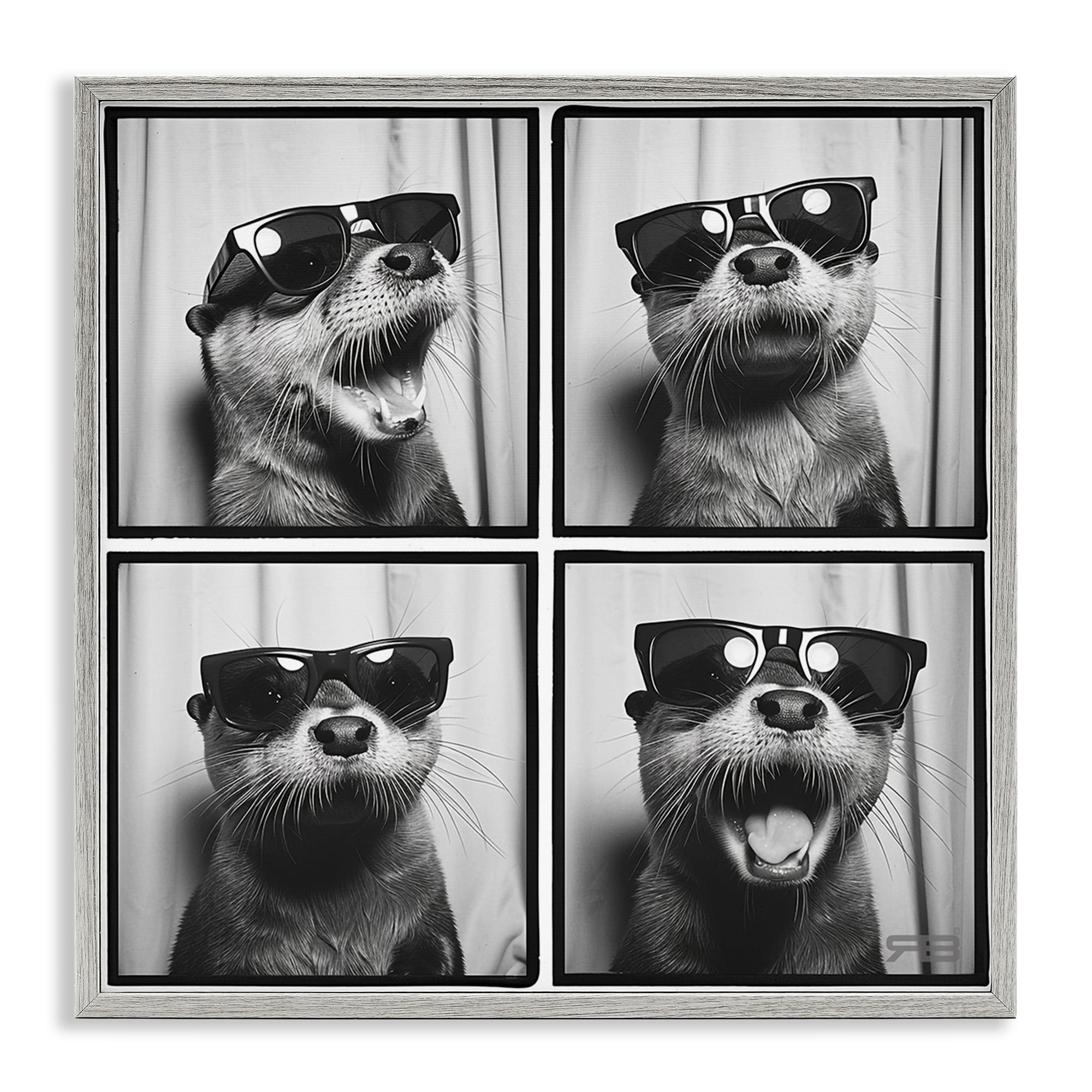 Stupell Industries Fun Sunglasses Otter Animals Painting Gray Framed Art Print Wall Art, 17 x 17