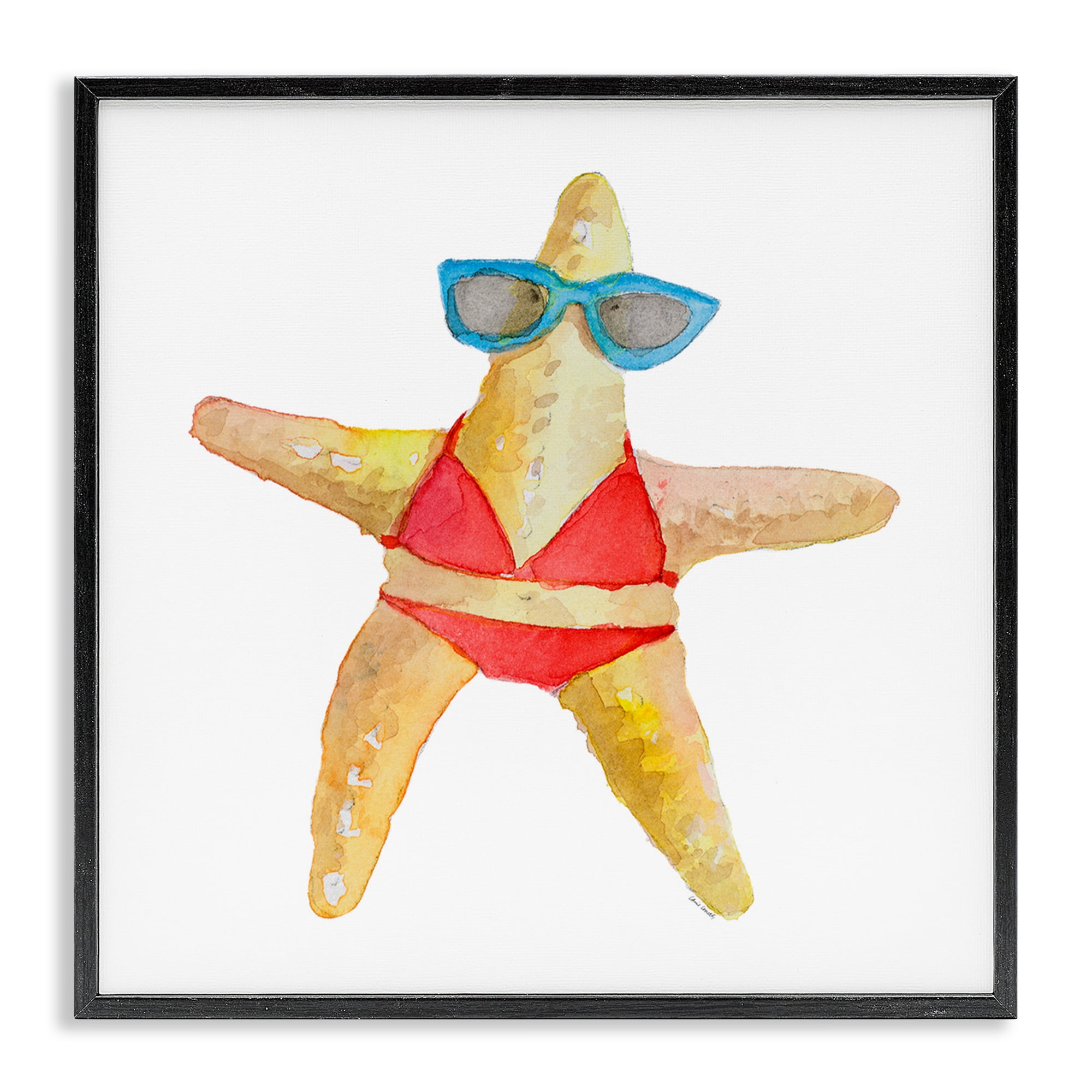 Stupell Industries Fun Swimsuit Starfish Novelty Painting Black Framed Art Print Wall Art, 17 x 17