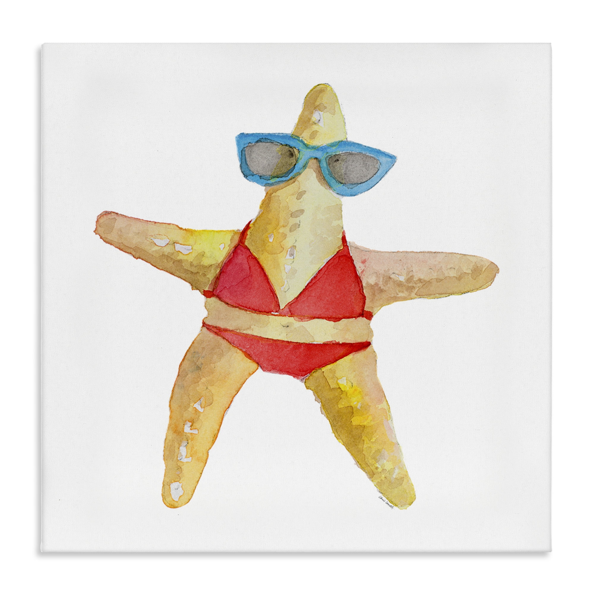 Stupell Industries Fun Swimsuit Starfish Novelty Painting Gallery Wrapped Canvas Art Print Wall Art, 24 x 24