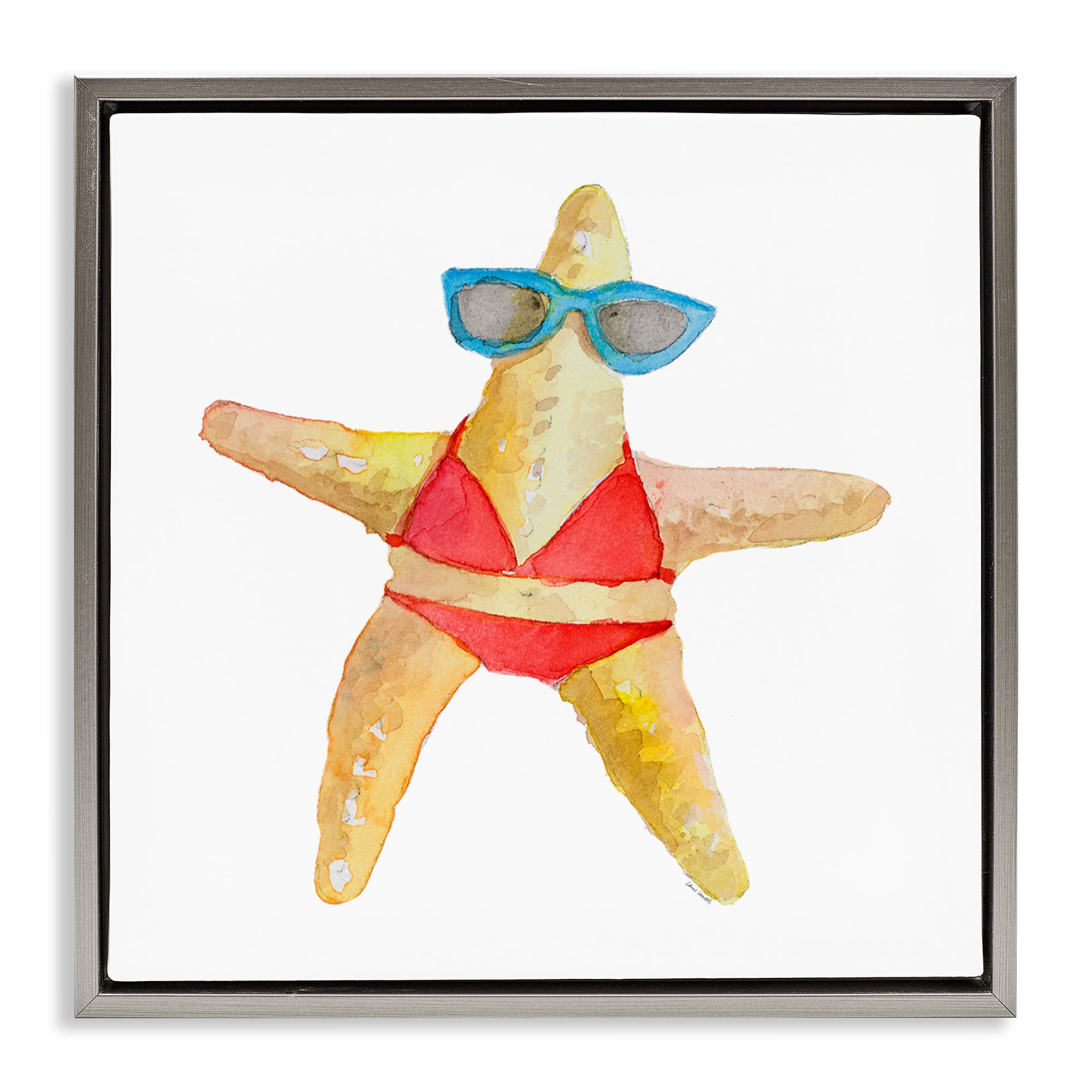 Stupell Industries Fun Swimsuit Starfish Novelty Painting Gray Floater Framed Canvas Art Print Wall Art, 18 x 18